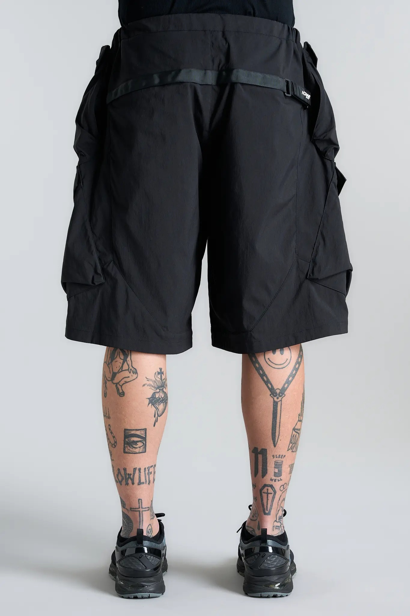 SP56A-M Nylon Stretch Double Cargo Short Pant Black - 10