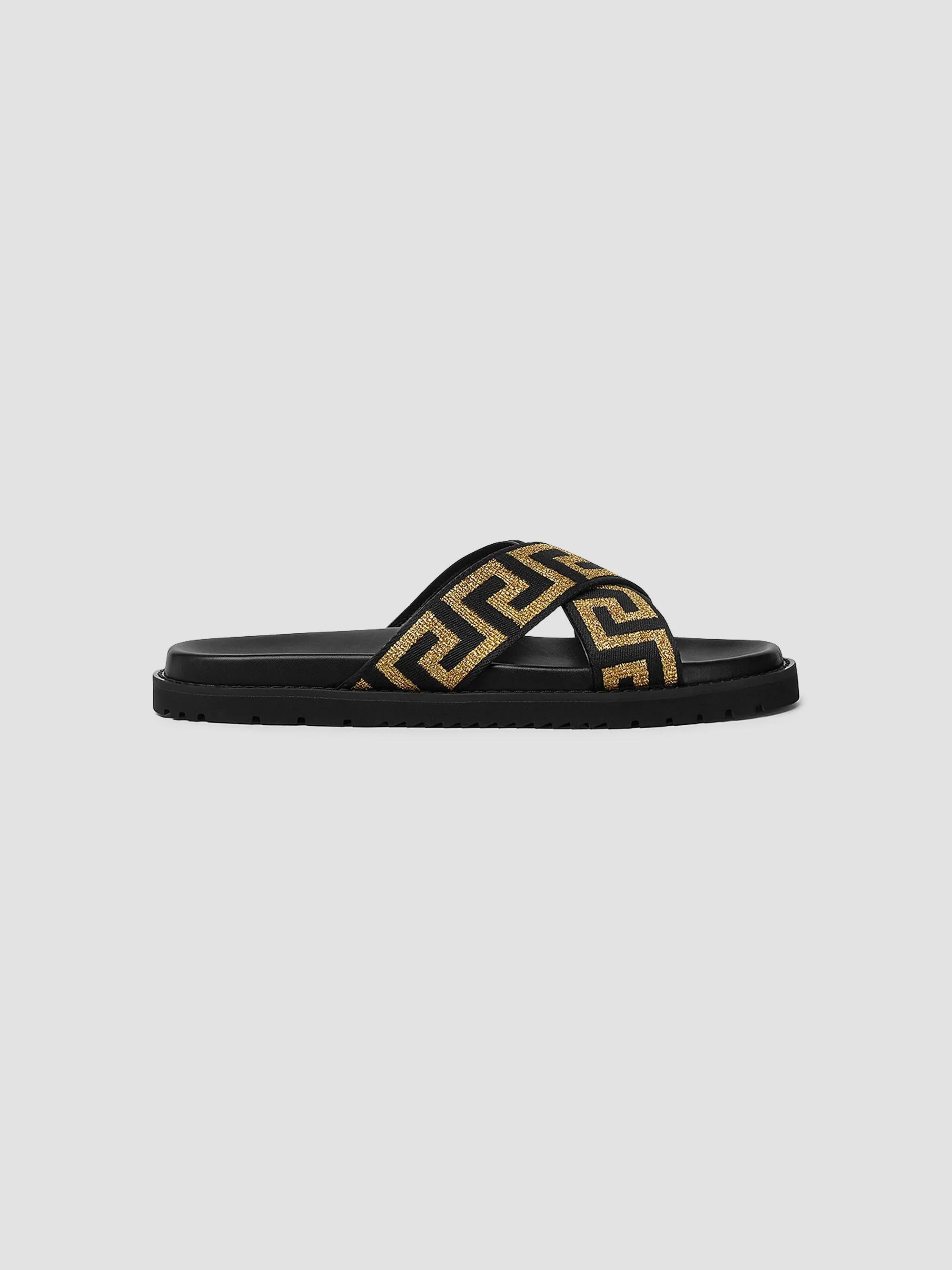 Men's La Greca Jacquard Slide Sandals - Black Gold - 1