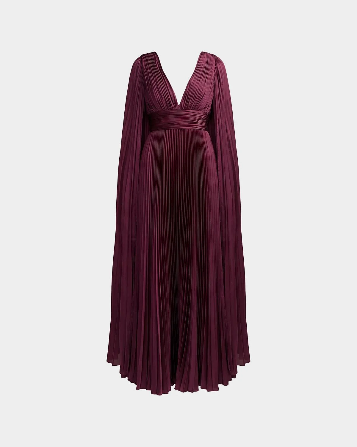Metallic Pleated Charmeuse Cape Gown - 1