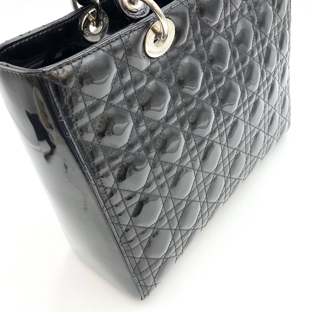 Christian - Christian Dior Black Patent Lady Bag Large - 13