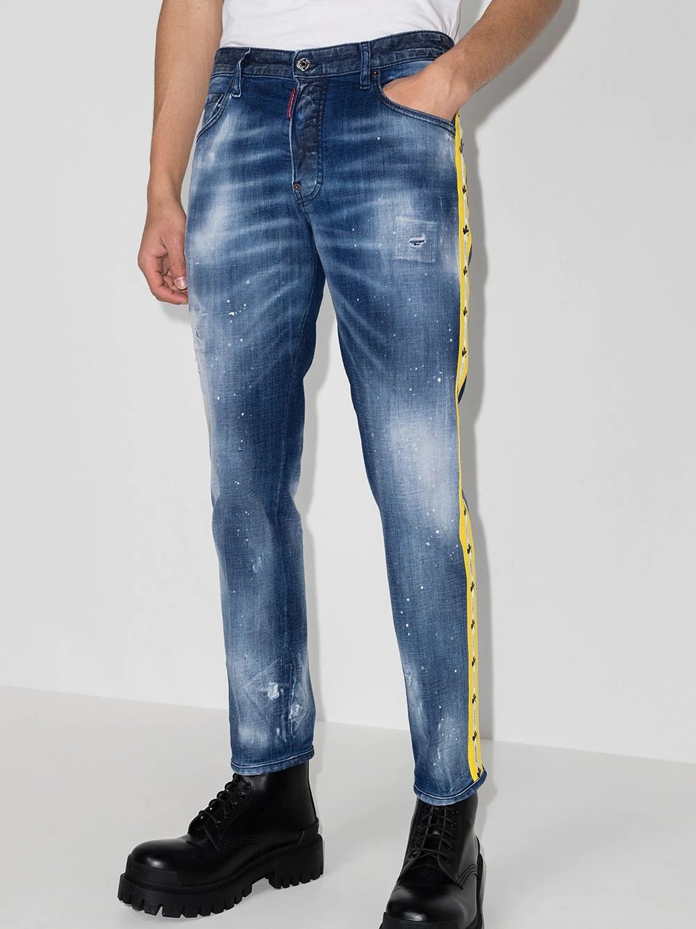 Skater logo-tape slim jeans - 2