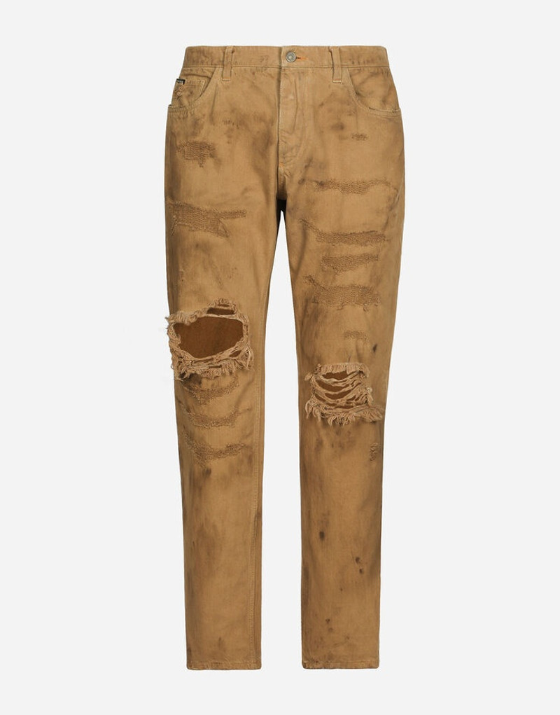 Overdyed loose fit stretch jeans with rips 1