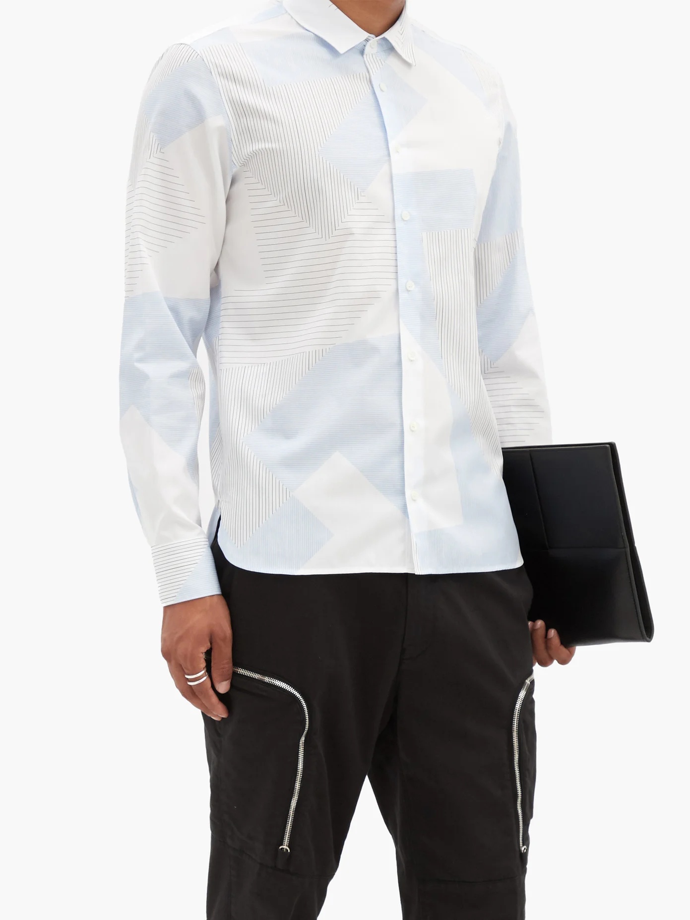 Geometric stripe-print cotton-poplin shirt - 6