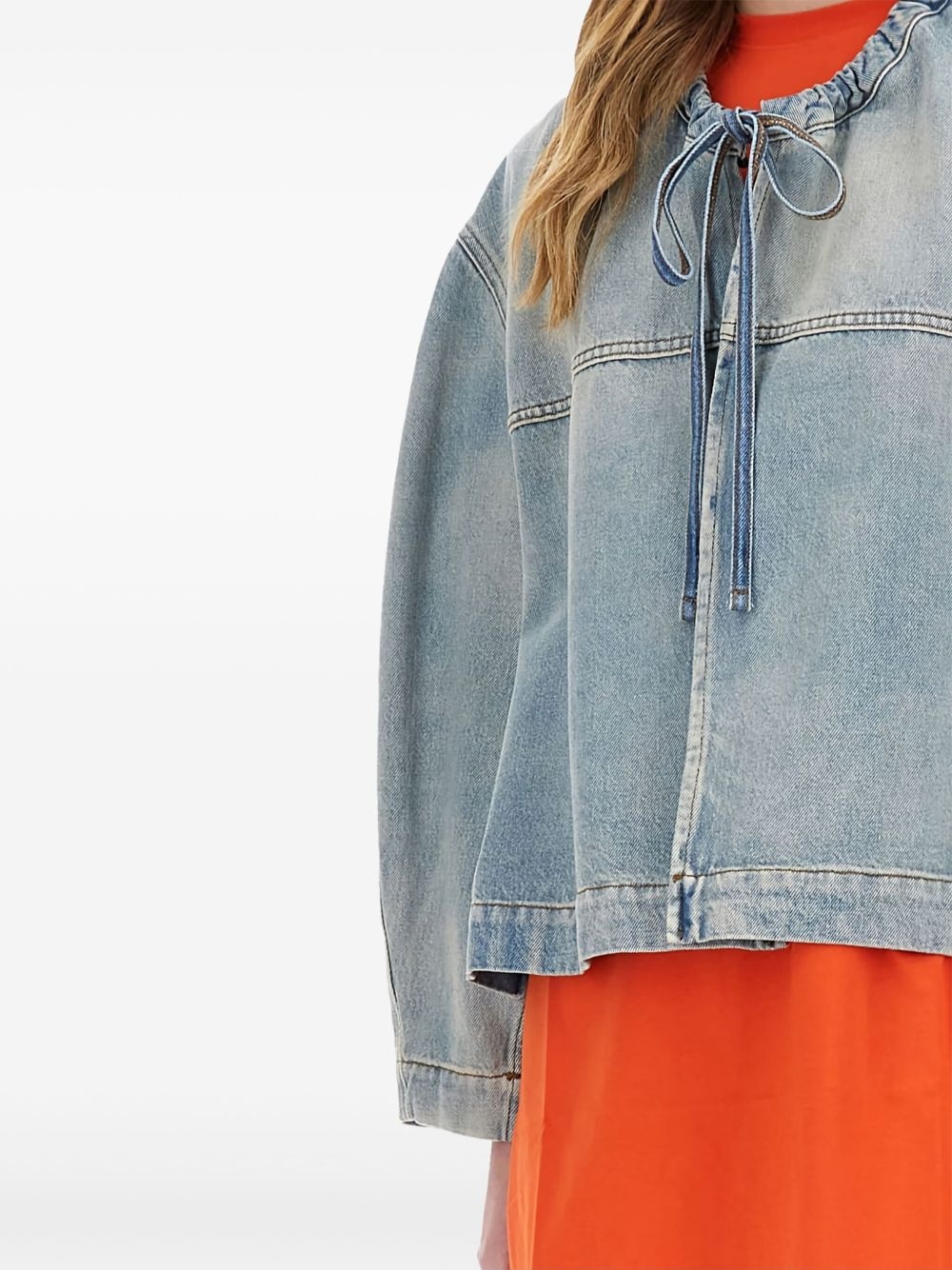 drawstring-collar denim jacket - 4