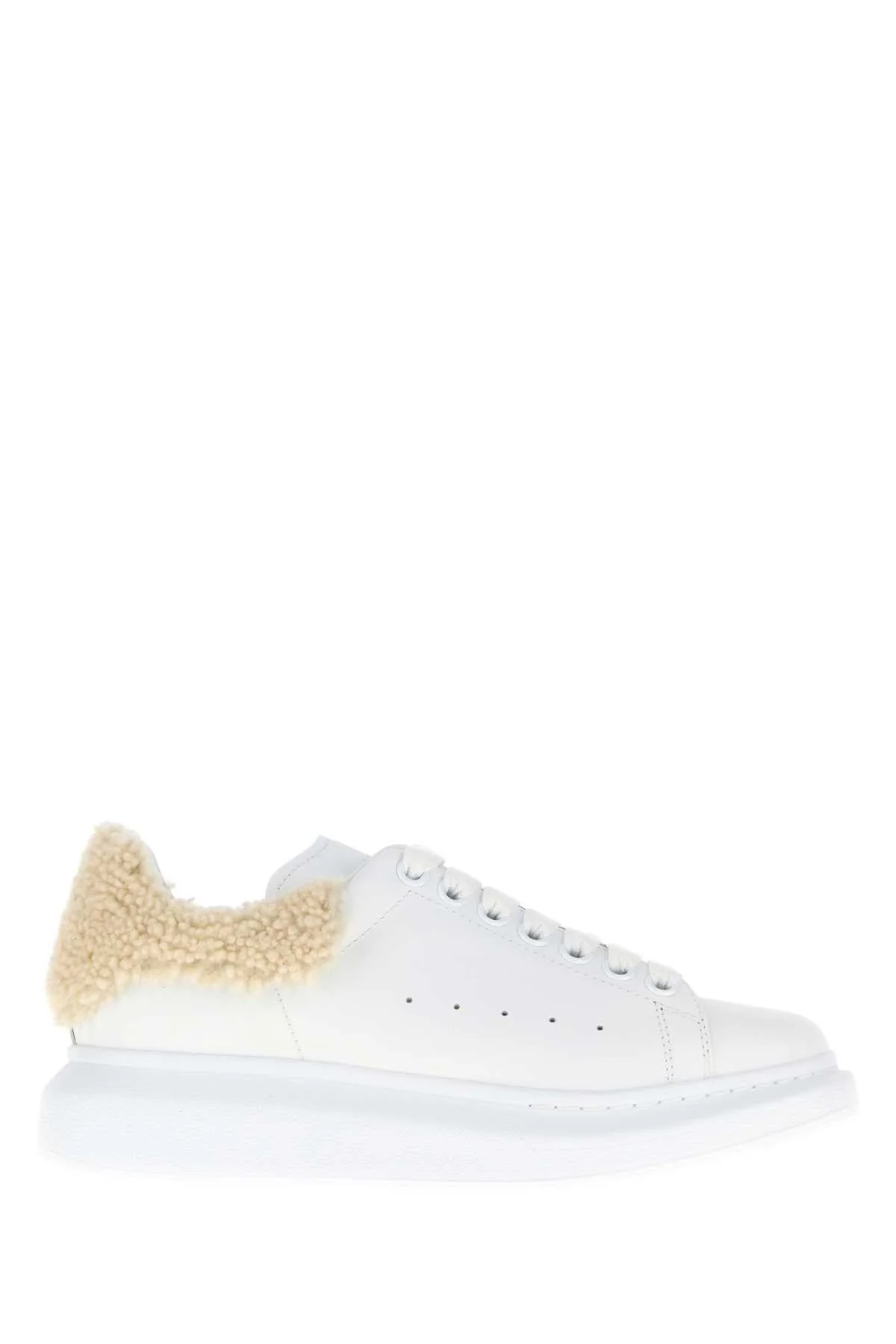 Alexander Mcqueen Women White Leather Sneakers With Beige Shearling Heel - 1