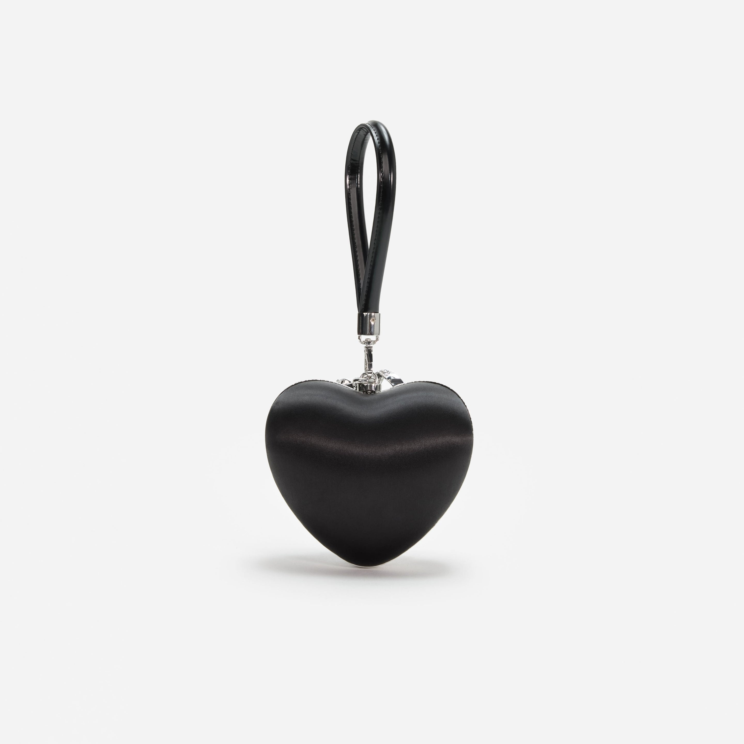 Black Satin Top Handle Heart Clutch - 3
