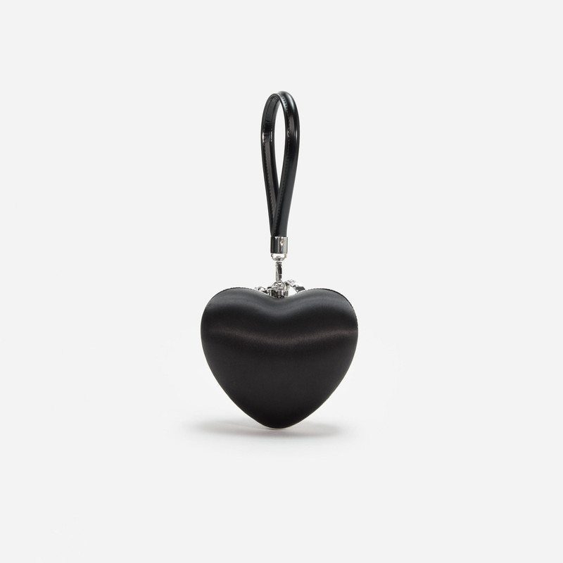 Black Satin Top Handle Heart Clutch 3