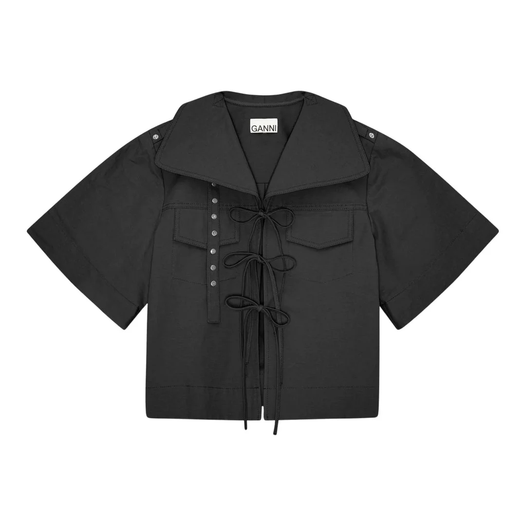 Stretch Cotton Cowl Neck Blouse - 1