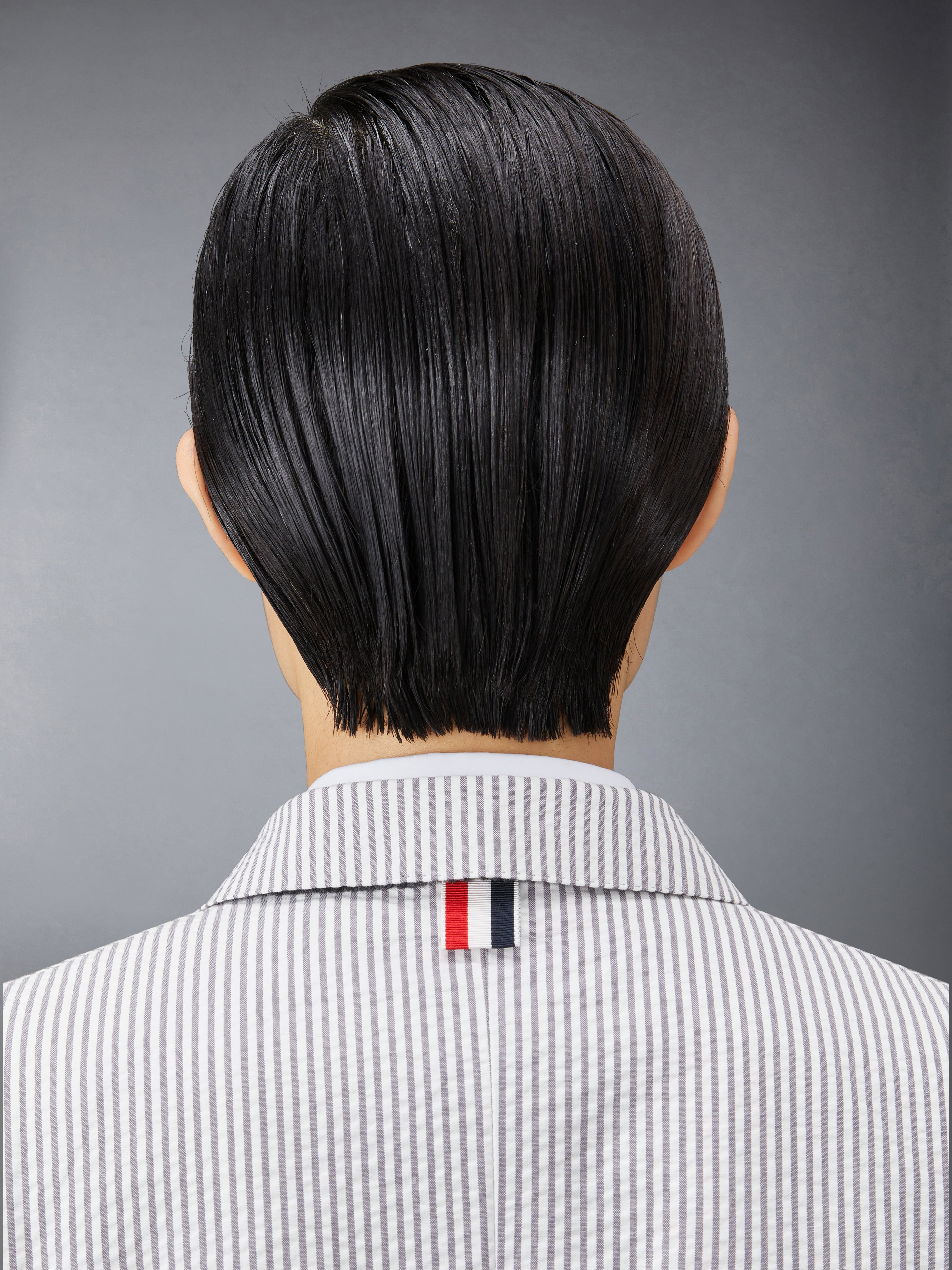 Medium Grey Striped Seersucker Half-lined Single Breasted High Armhole Sport Coat - 5