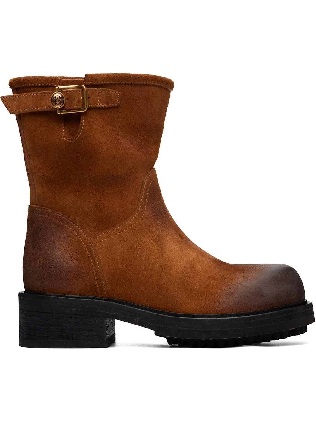 Brown Buckled Suede Boots - 1