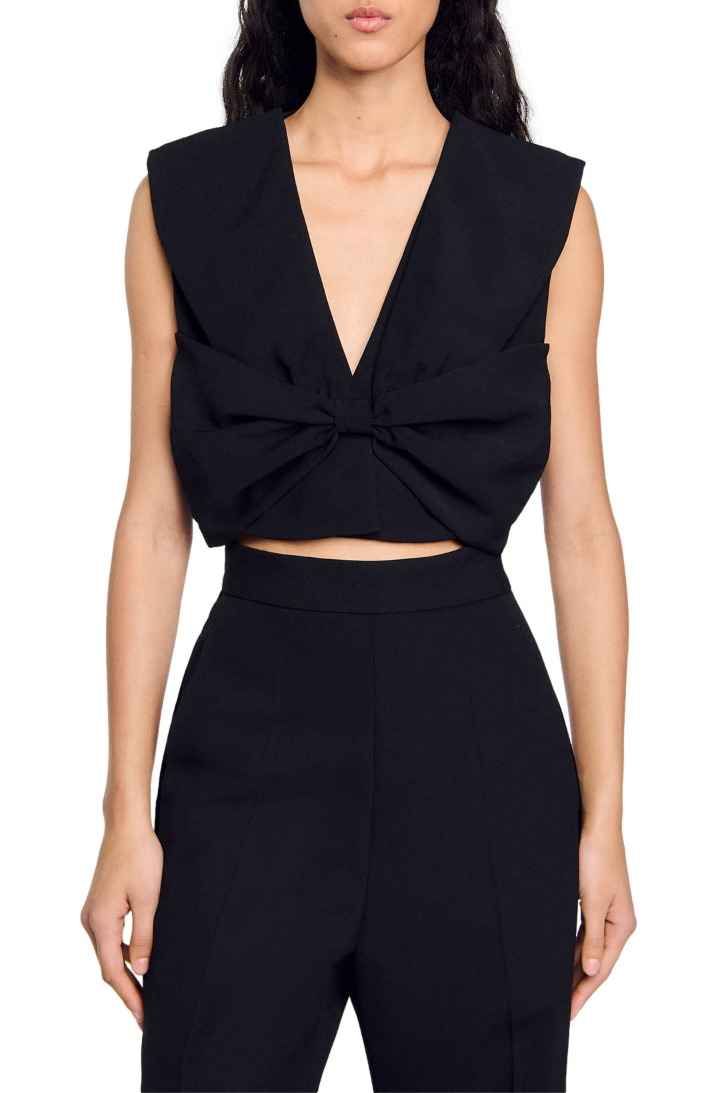 SANDRO Satin-effect crop top in Black at Nordstrom - 1
