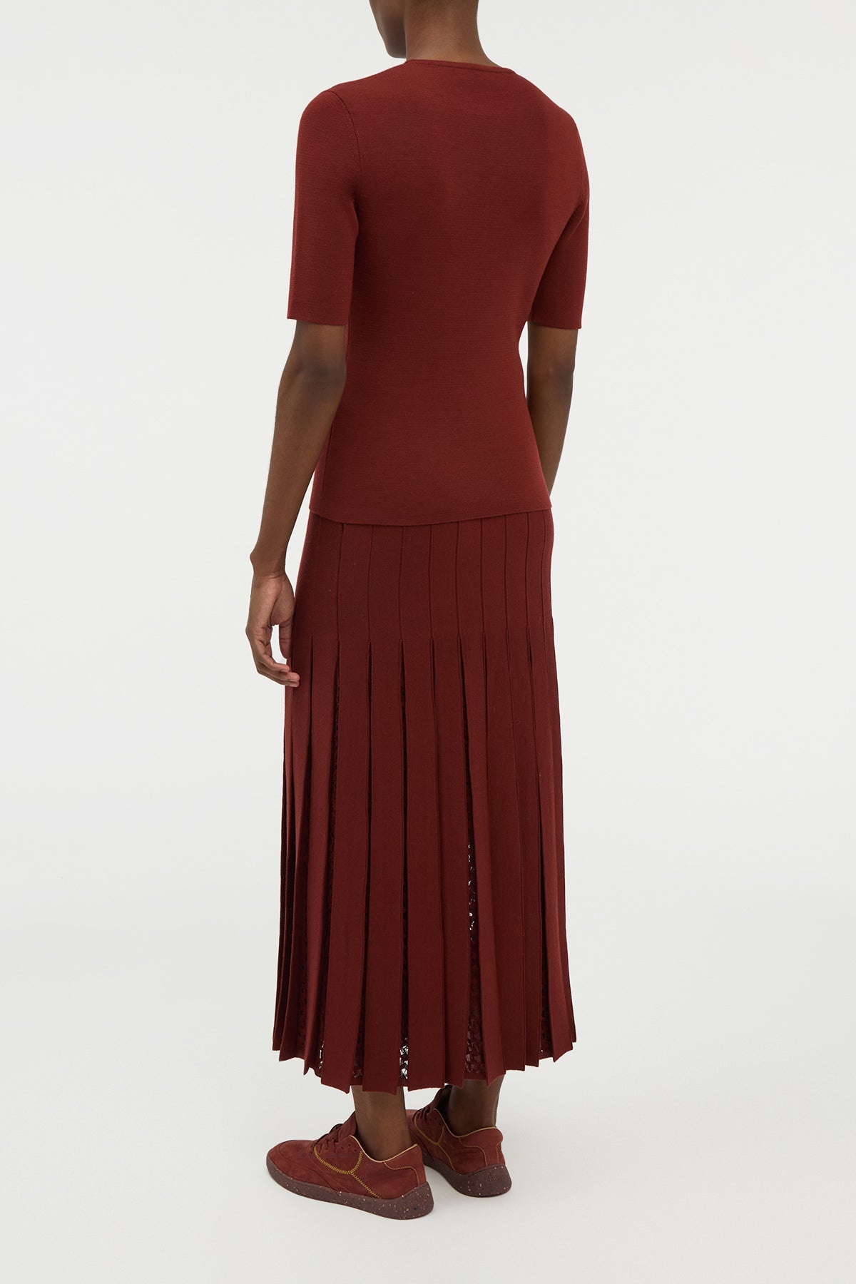 Debutante Knit Pleated Maxi Skirt in Burnt Sienna Merino Wool - 4