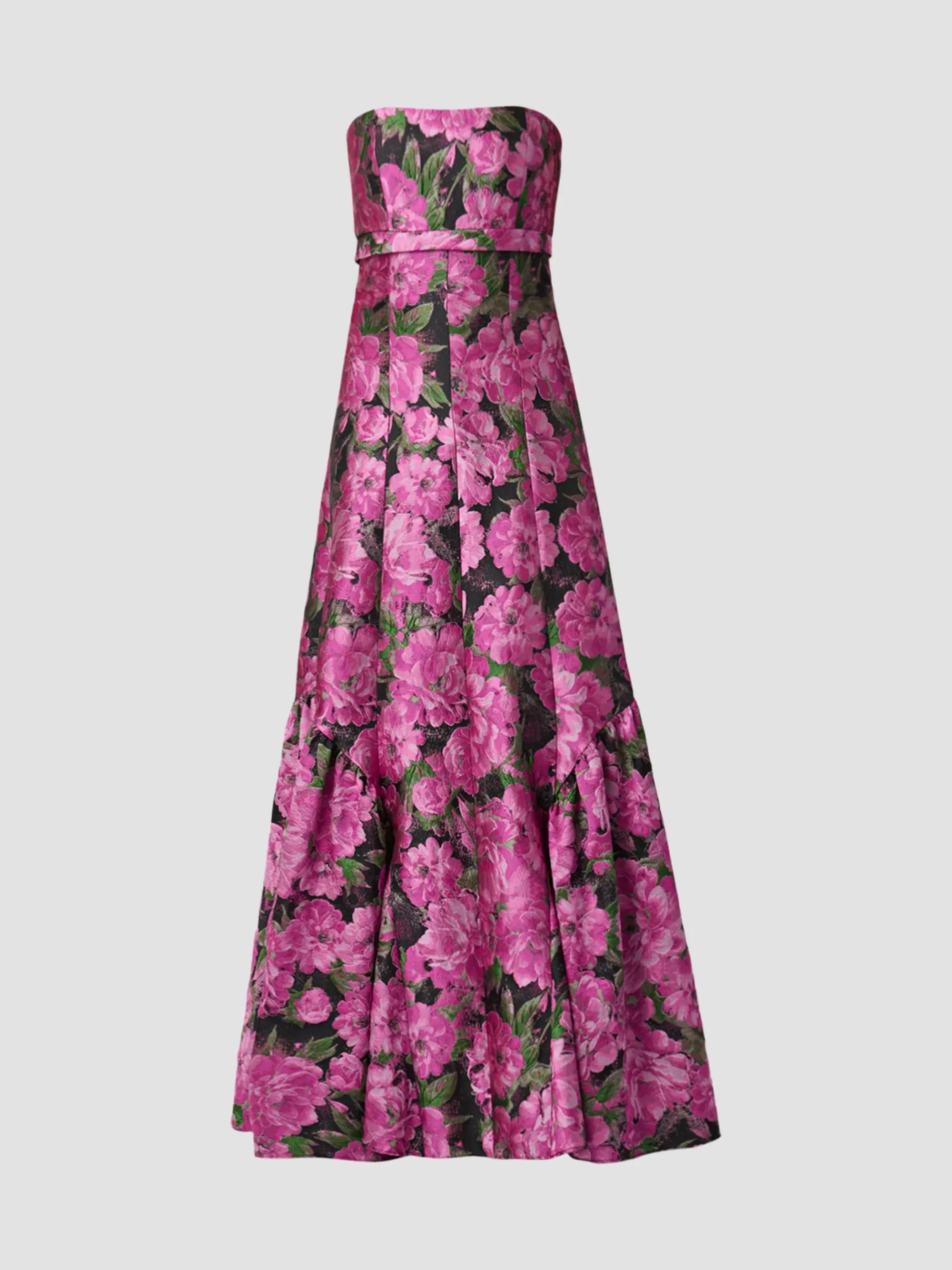Women's Nia Floral Jacqaurd Strapless Gown - Magenta Multi - 1