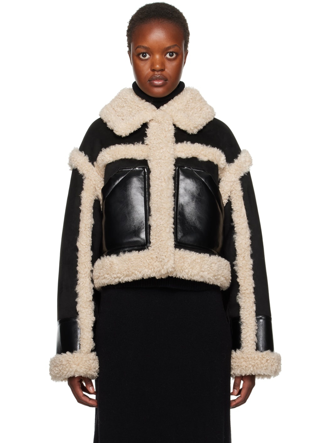 Black & Off-White Edith Faux-Shearling Jacket - 1