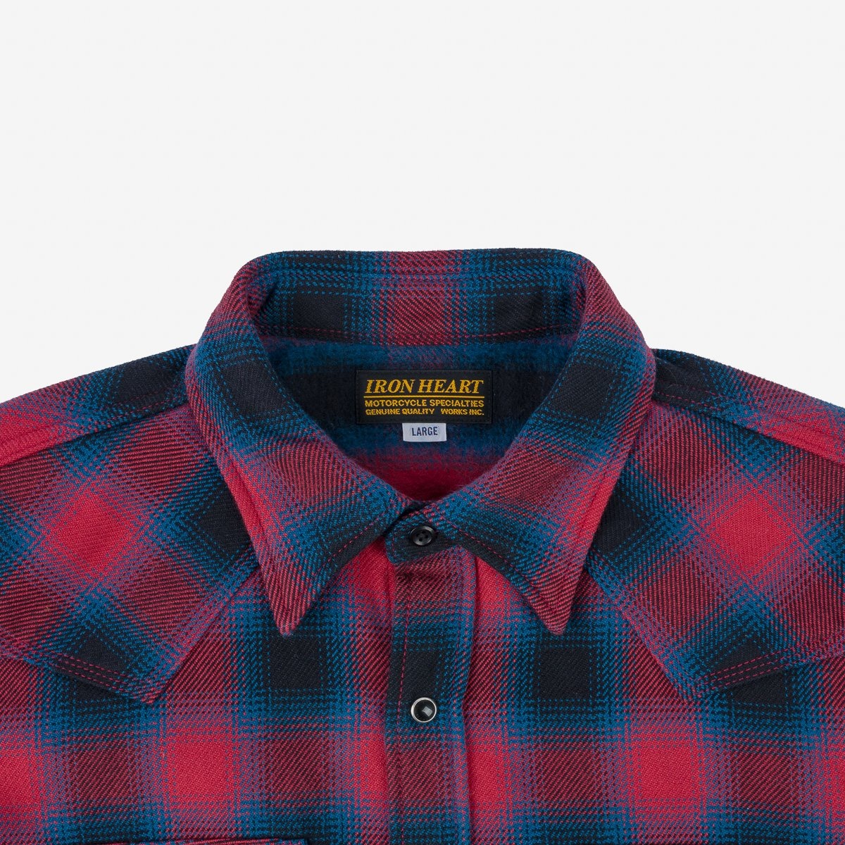 IHSH-373-RED Ultra Heavy Flannel Ombré Check Western Shirt - Red - 8
