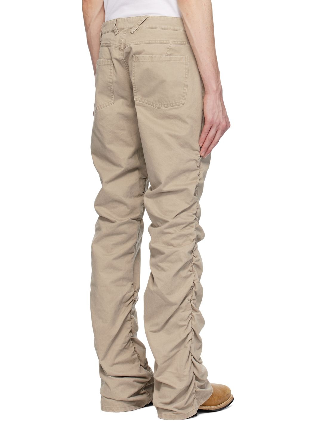 Beige Cotton Twill Stacked Trousers - 3
