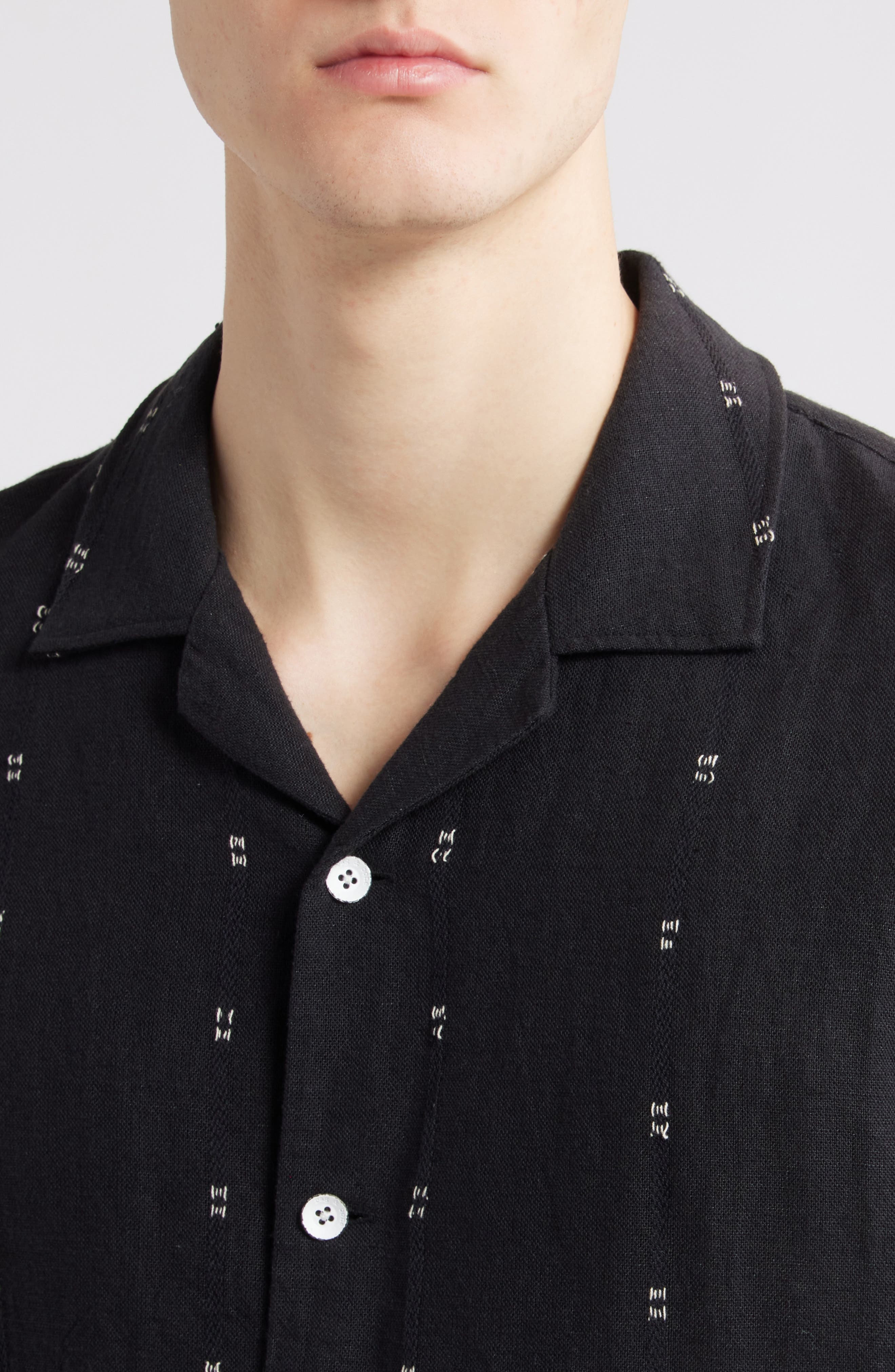 rag & bone Avery Embroidered Cotton & Linen Linen Camp Shirt in Black at Nordstrom - 2