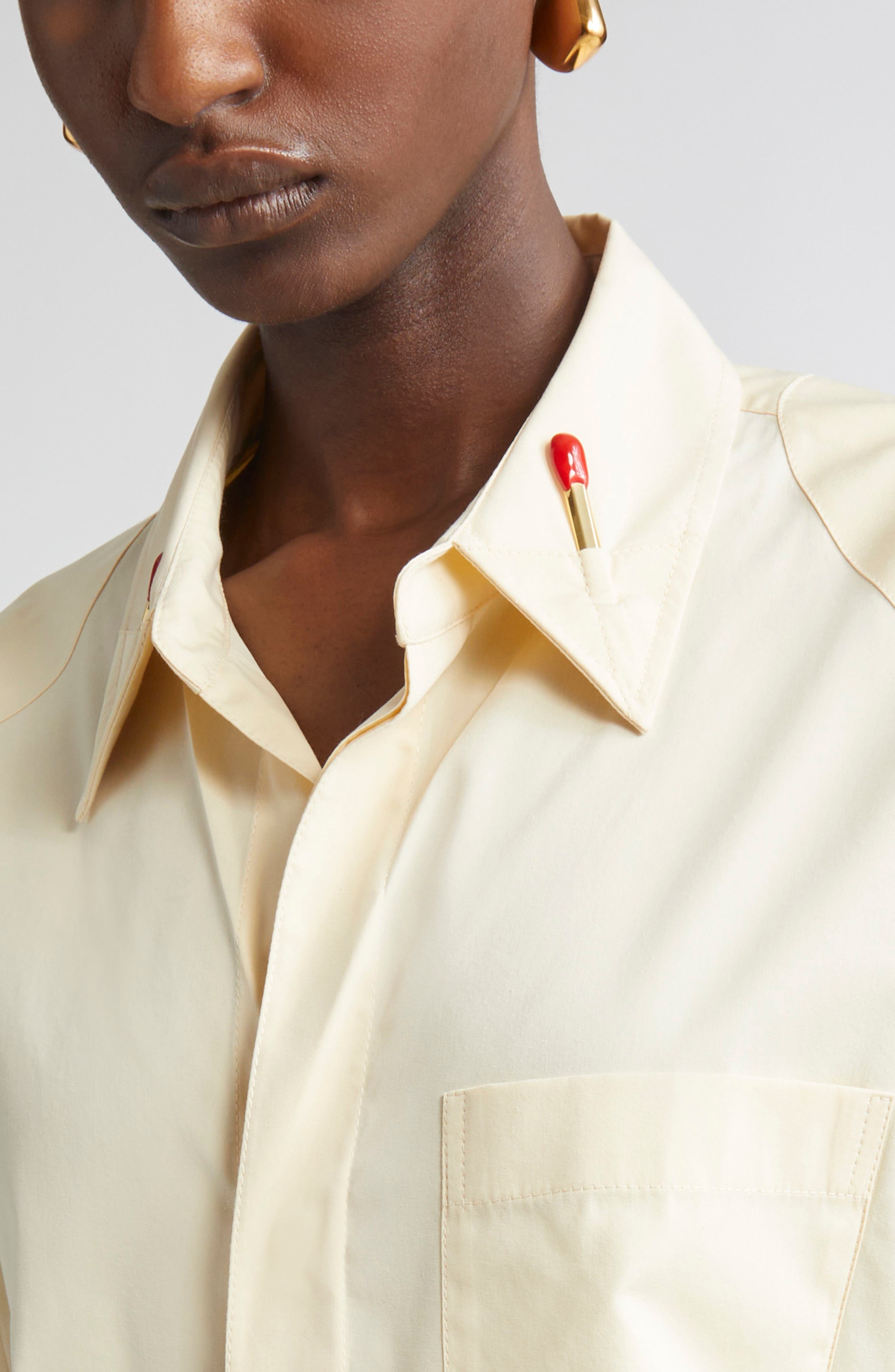 Bottega Veneta Match Detail Cotton & Silk Button-Up Shirt in 7098 Parchment at Nordstrom - 4