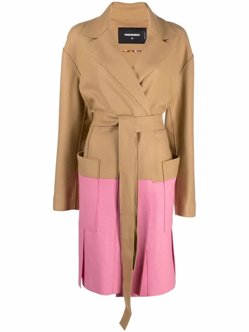 two-tone tie-fastening coat - 1
