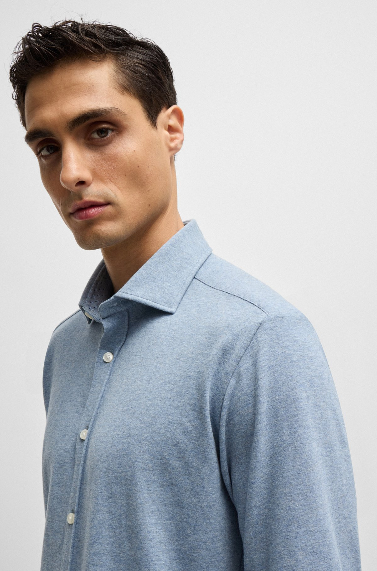 SLIM-FIT SHIRT IN STRETCH-COTTON JERSEY - 3