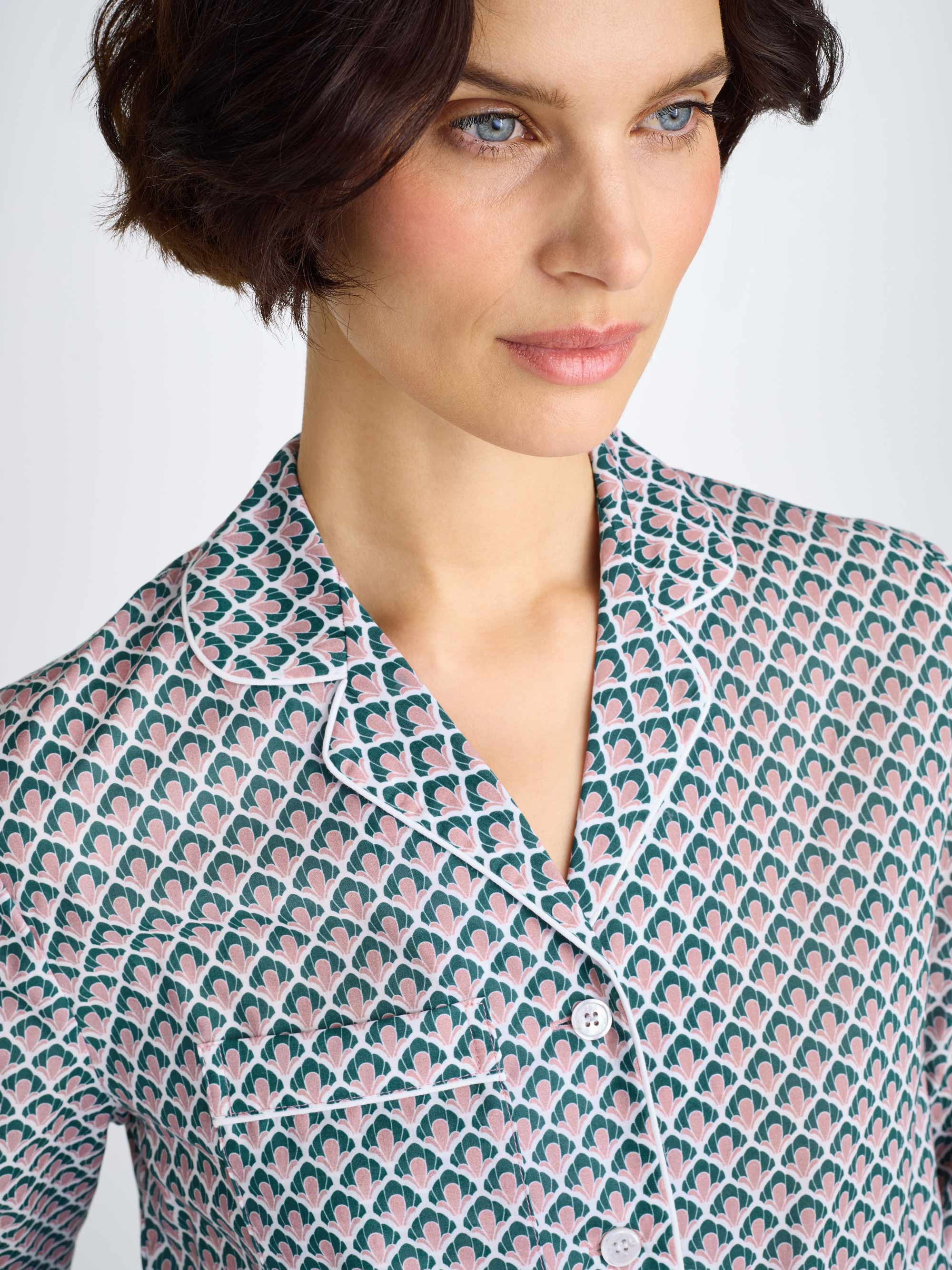 Women's Pajamas Cotton Batiste Jungle Green Scalloped Leaf Print - 5