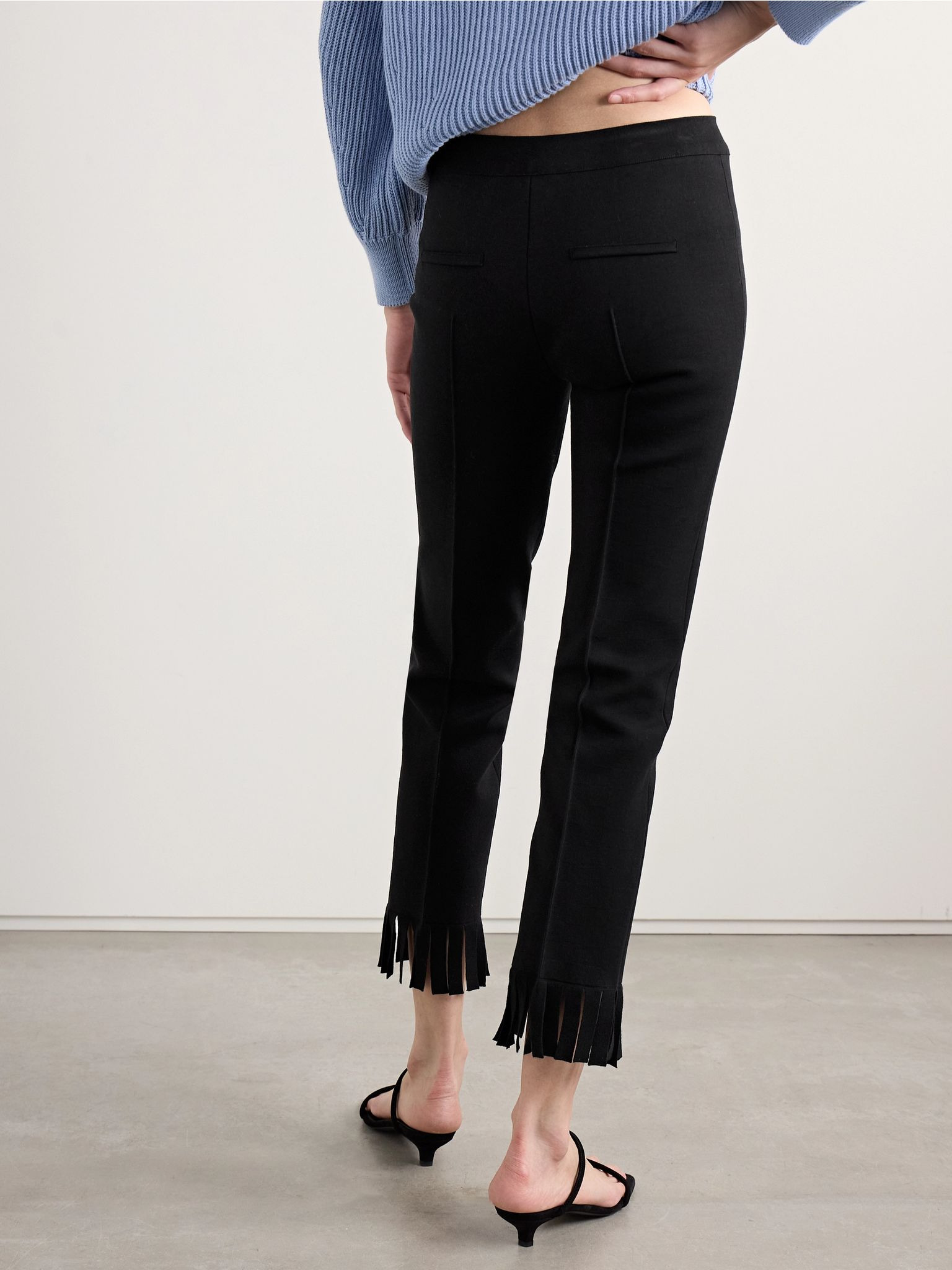 Louis fringed cotton-blend jacquard straight-leg pants Black - 3