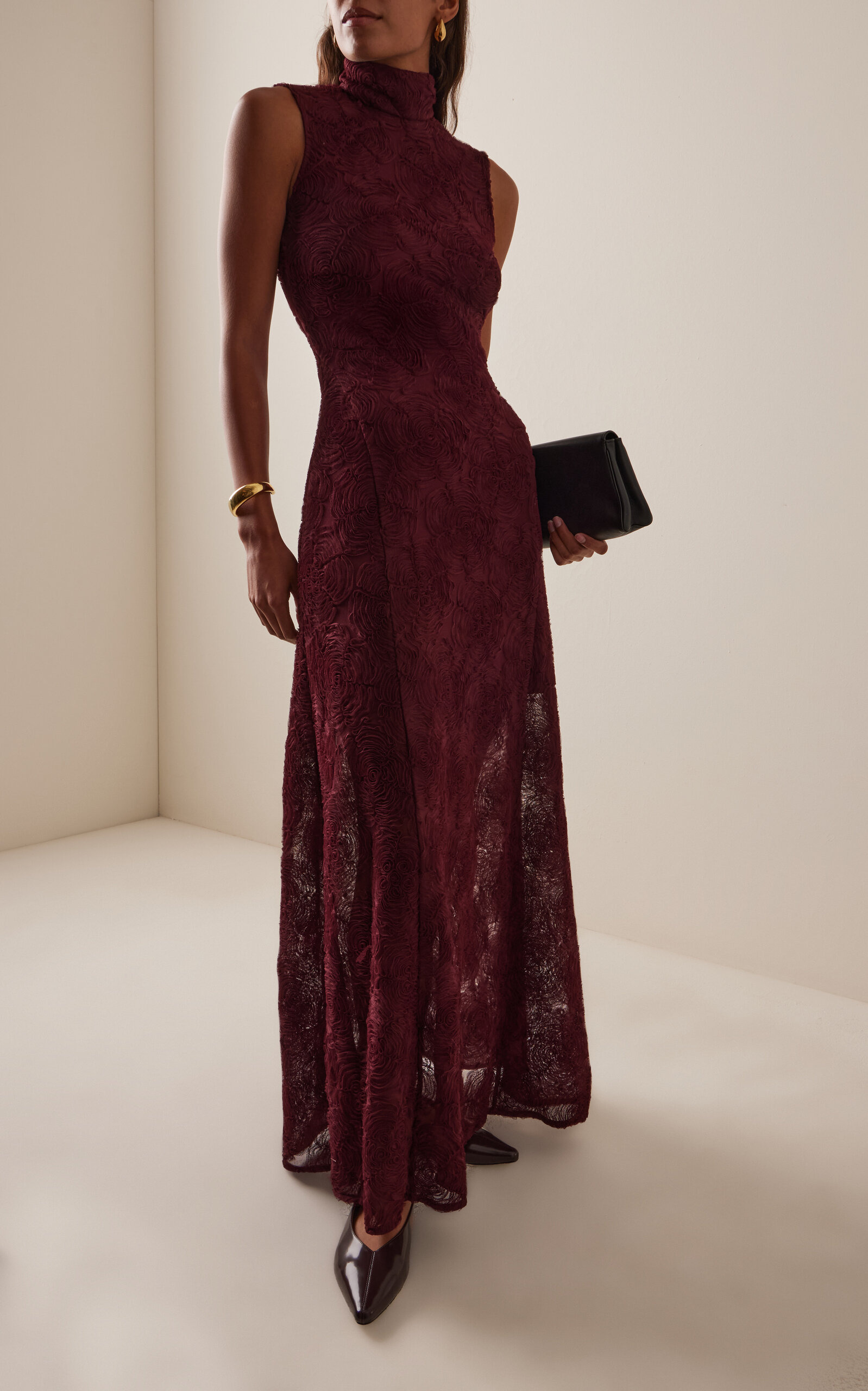 Floral Mesh Maxi Dress burgundy - 3