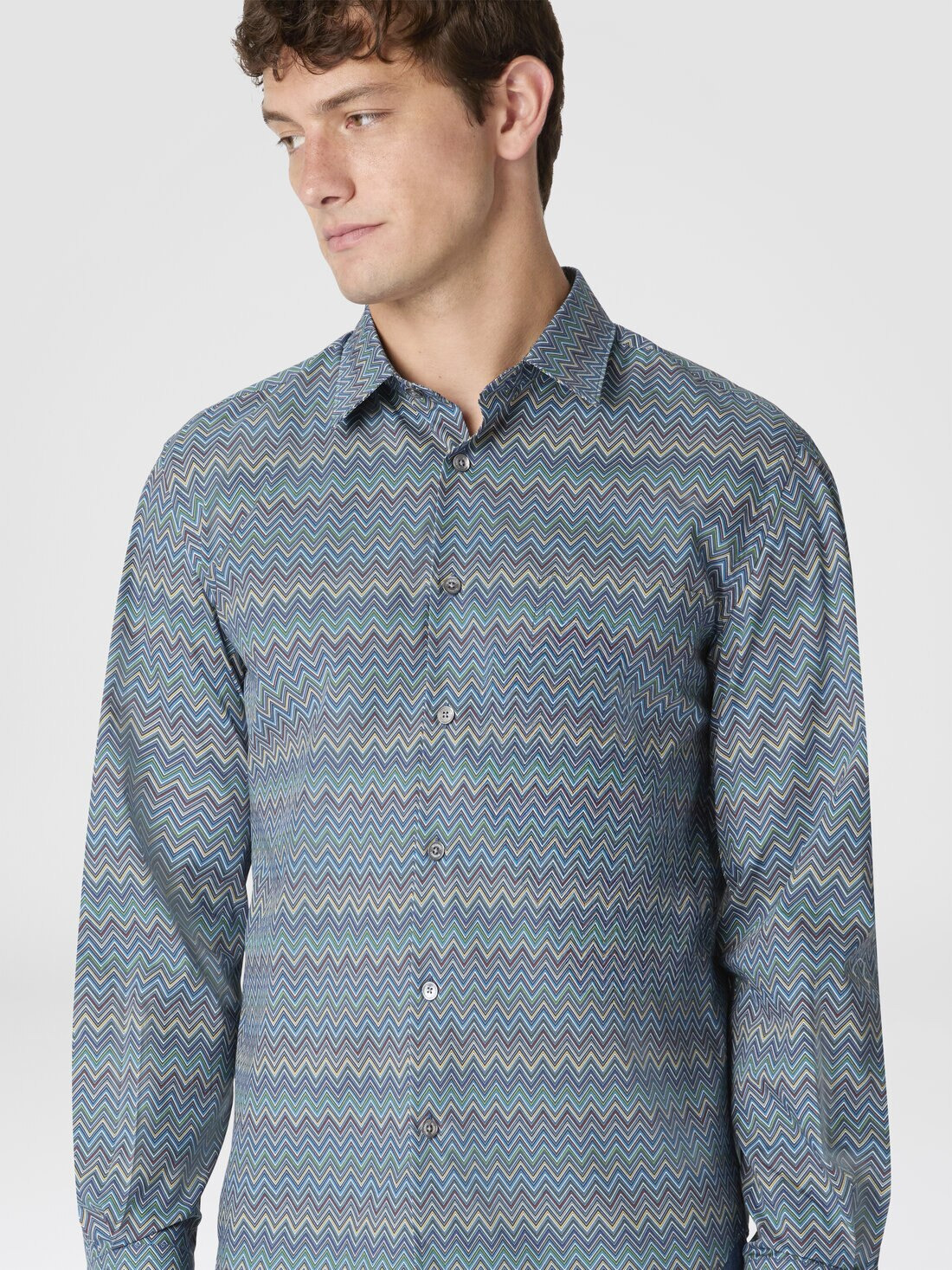 Poplin Cotton Shirt with Zigzag Pattern - 4