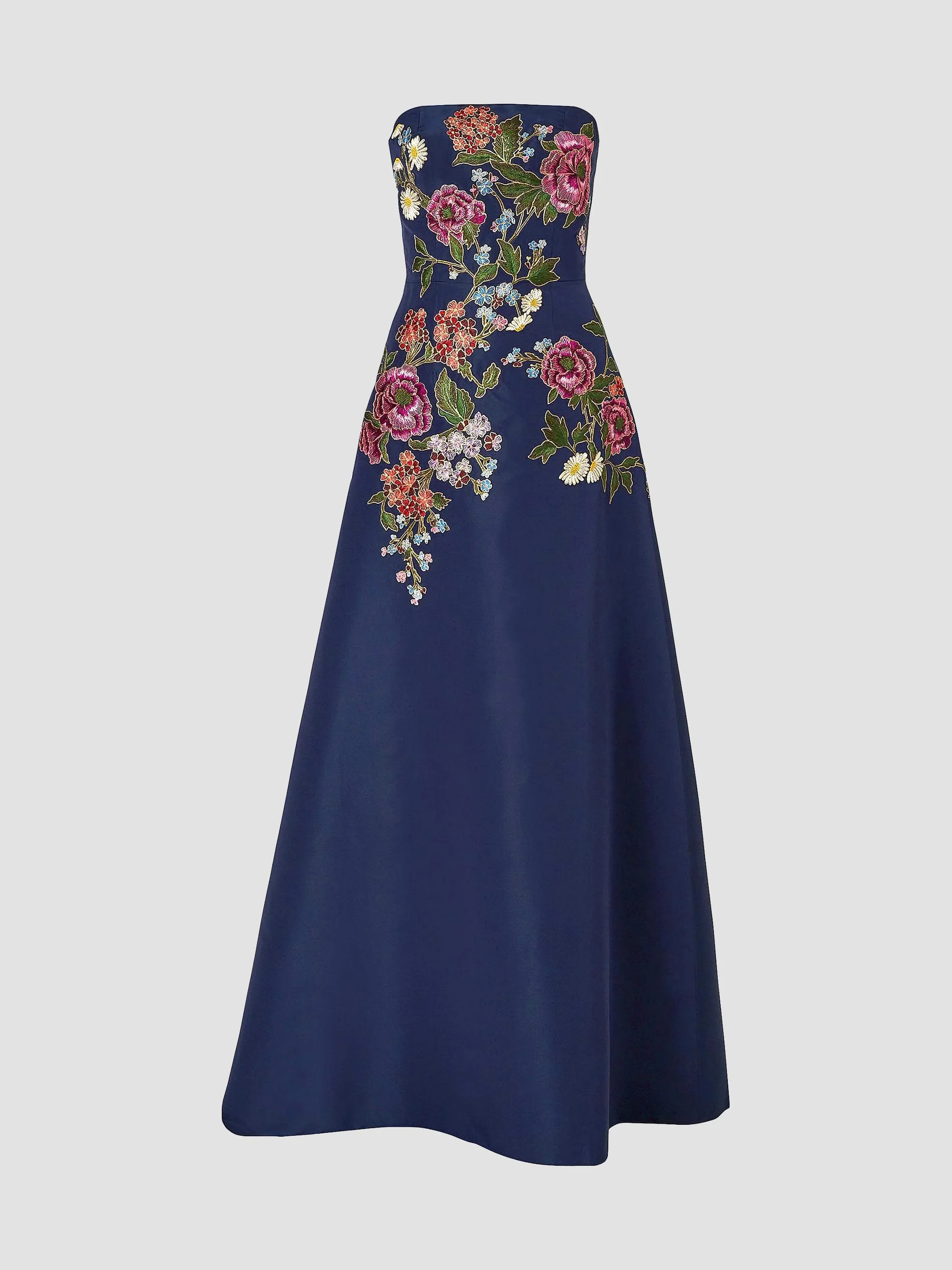 Women's Sequined Silk Strapless A-Line Gown - Midnight - 1