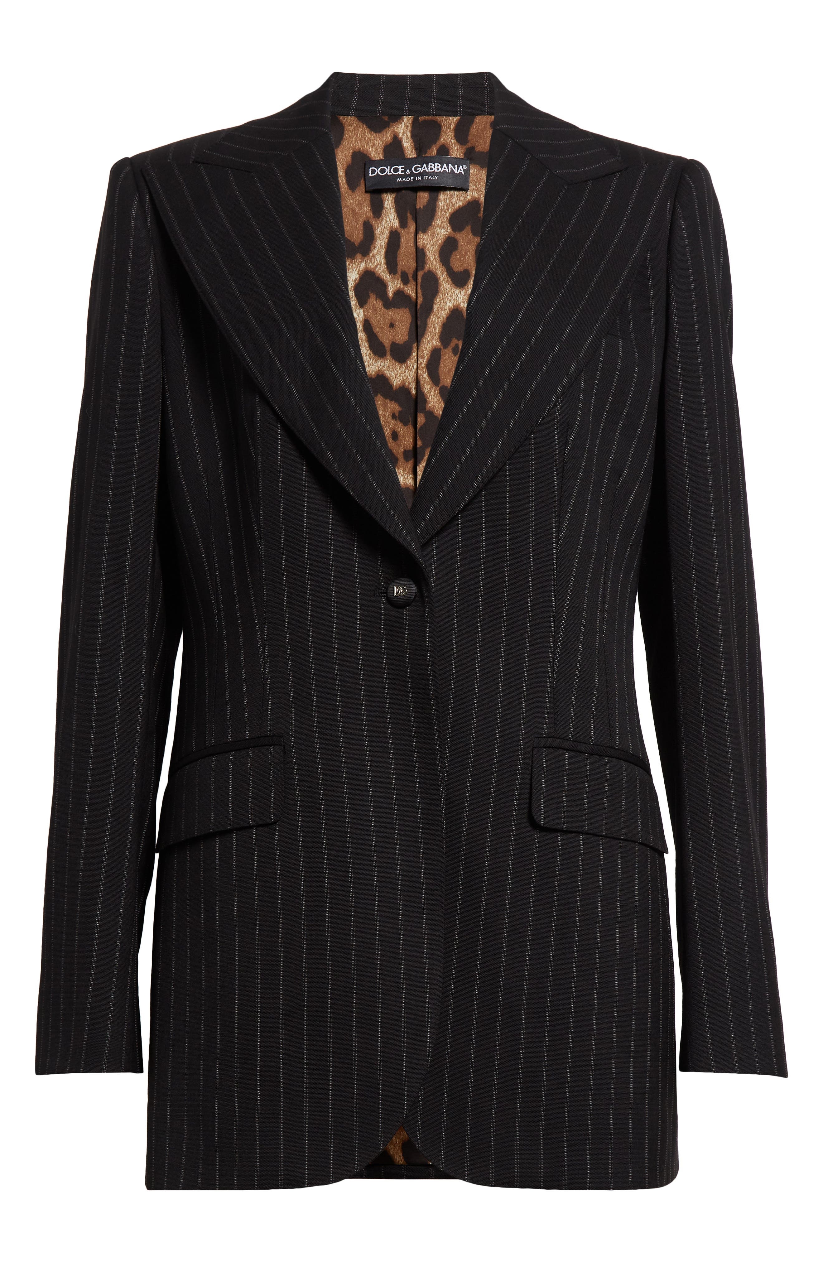 Dolce&Gabbana Pinstripe Stretch Virgin Wool Jacket in Black at Nordstrom - 7