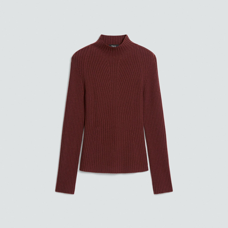 Ribbed Mock Neck Sweater in Cashmere 1