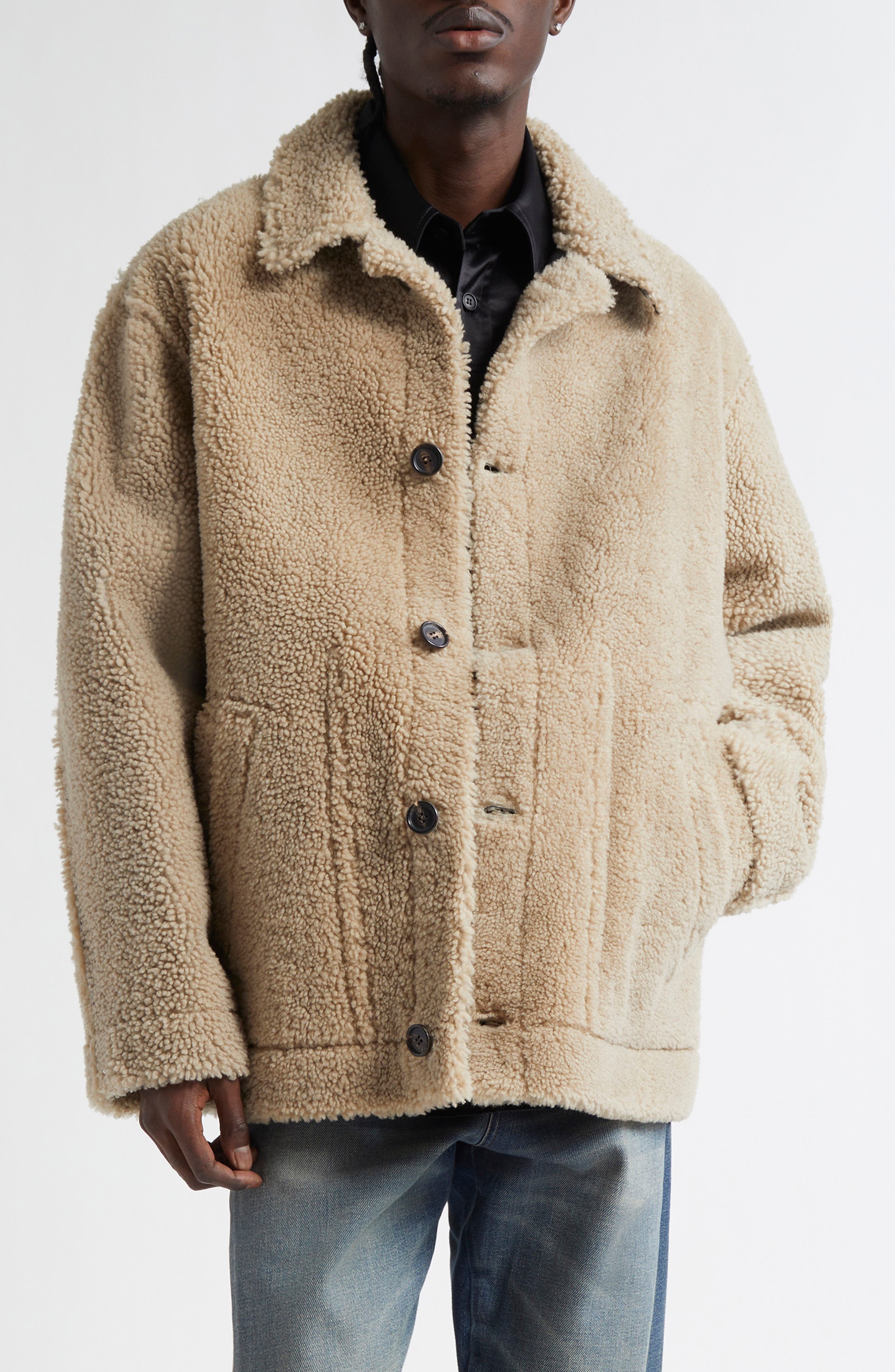 MM6 Maison Margiela Reversible Lambskin Leather & Genuine Shearling Coat in Beige/Black at Nordstrom - 1