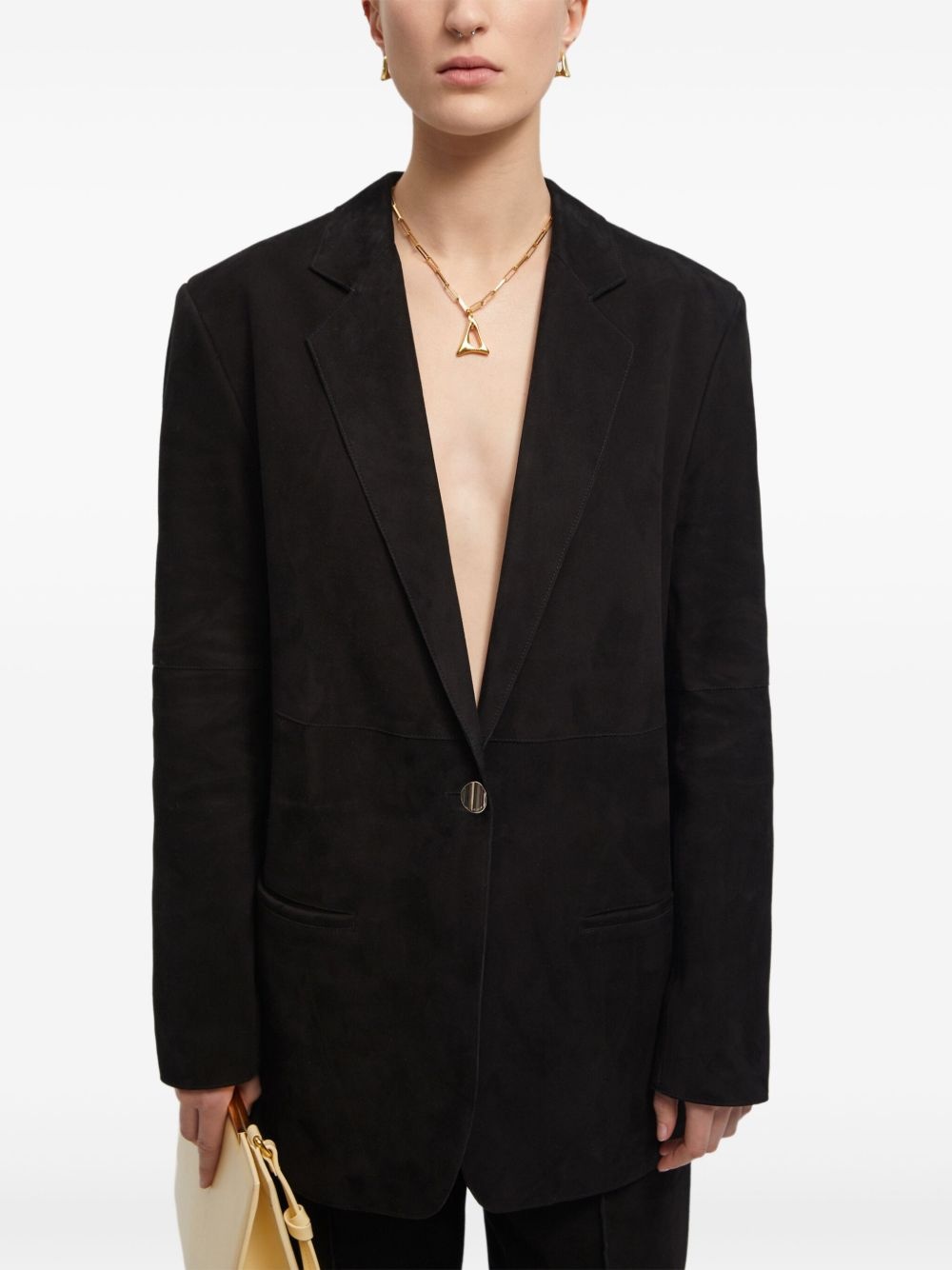 suede single-breasted blazer - 4