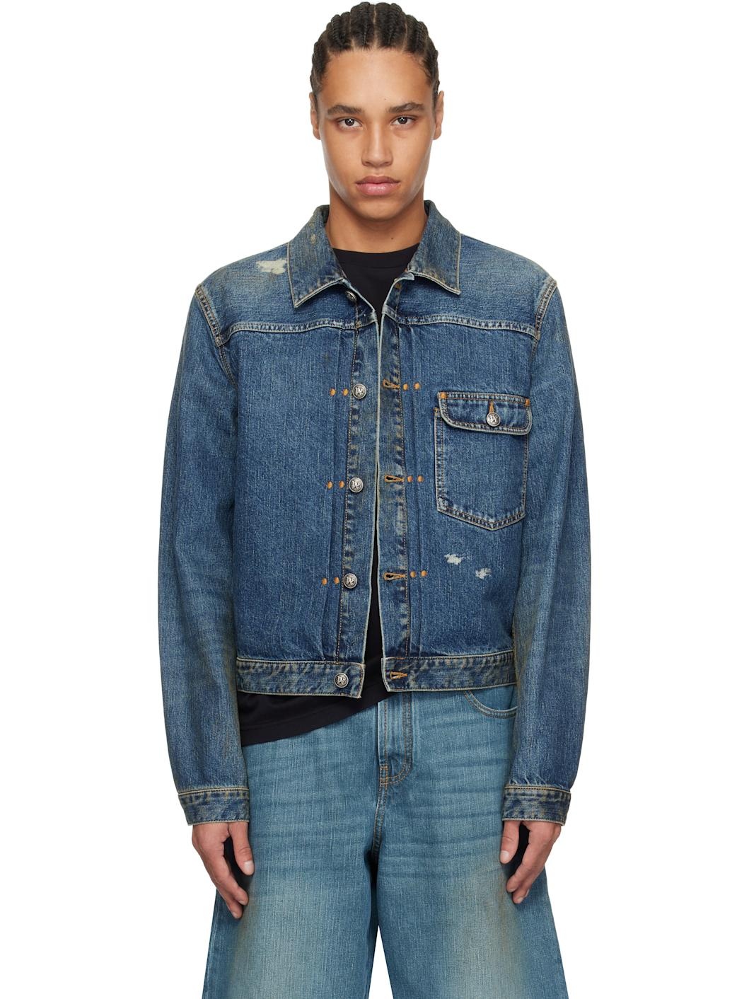 Blue Curved Logo Denim Jacket - 1