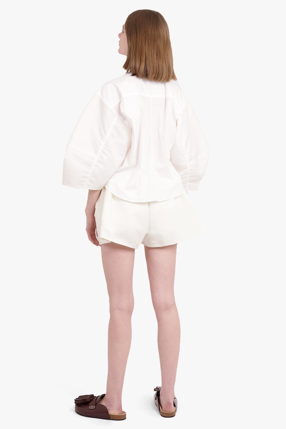 CONTRAST BALLOON L/S CROPPED SHIRT | OFF WHITE - 4