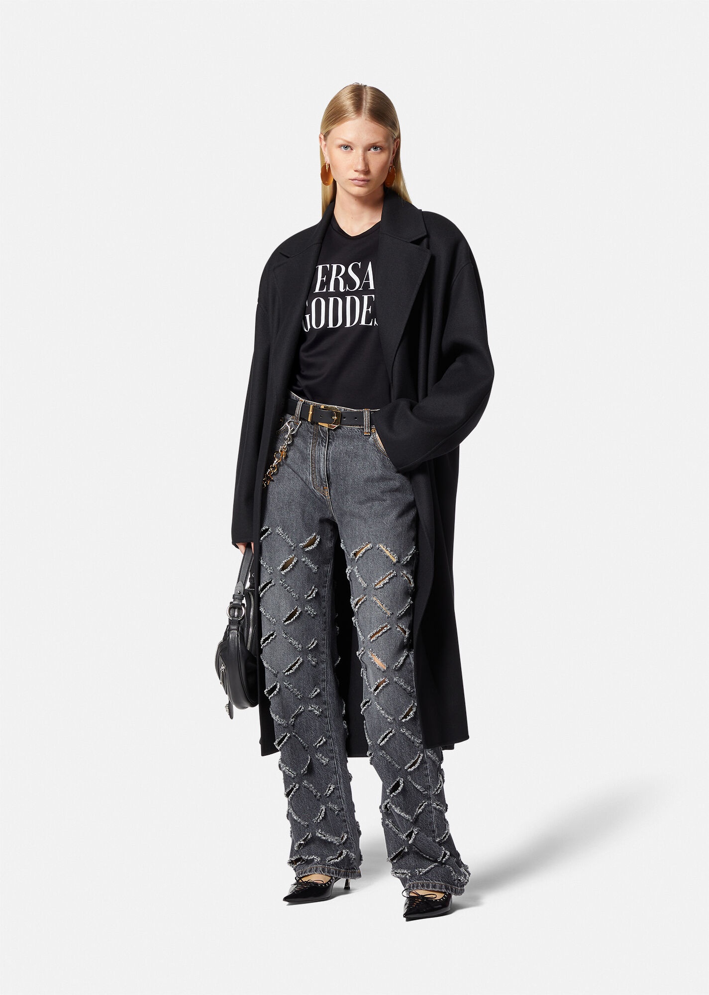 Tシャツ・カットソー Versace Goddess T-Shirt Versace Versace Goddess Print Metallic Jersey T-Shirt
