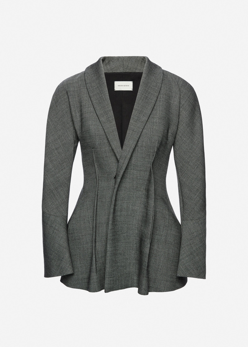 Draped wool blazer in grey 1