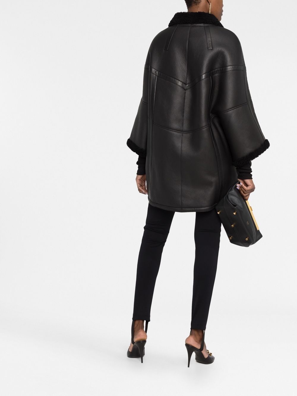 funnel-neck lambskin coat - 4