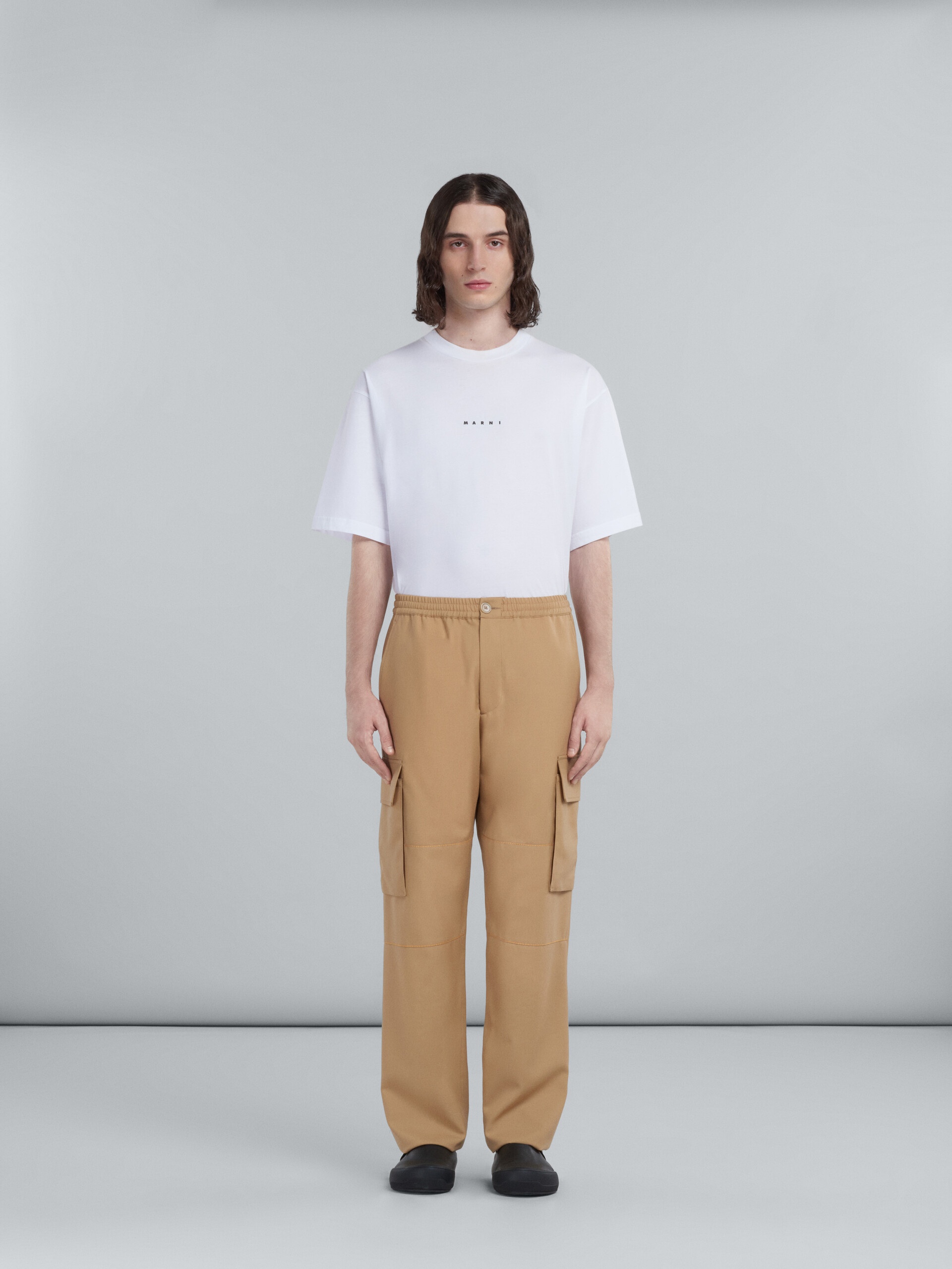 BEIGE TROPICAL WOOL CARGO PANTS - 2