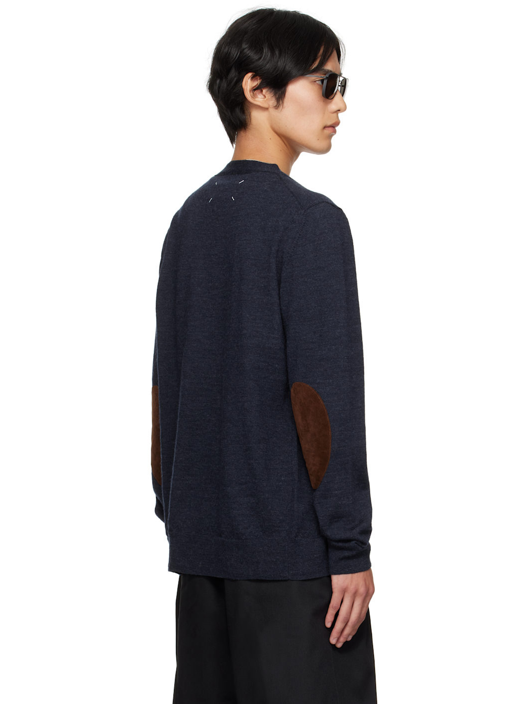 Navy Suede Elbow Patch Cardigan - 3