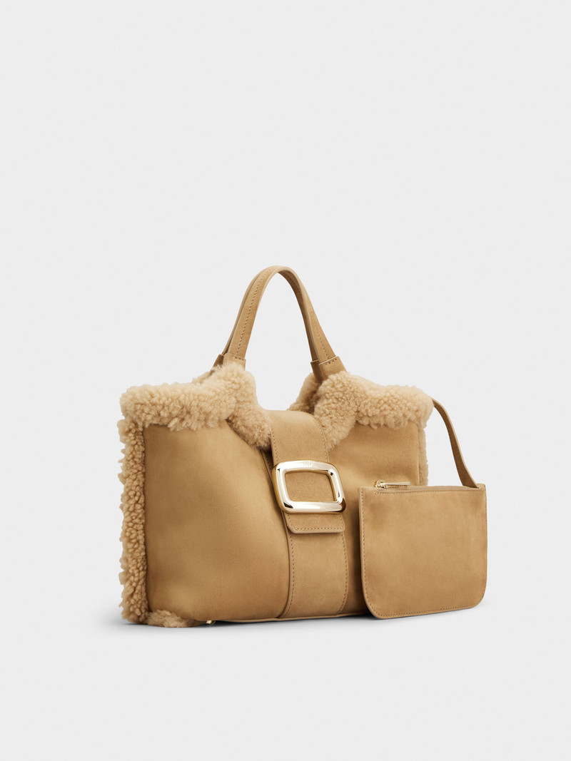 Viv' Choc Shopping Bag in suede and shearling 3