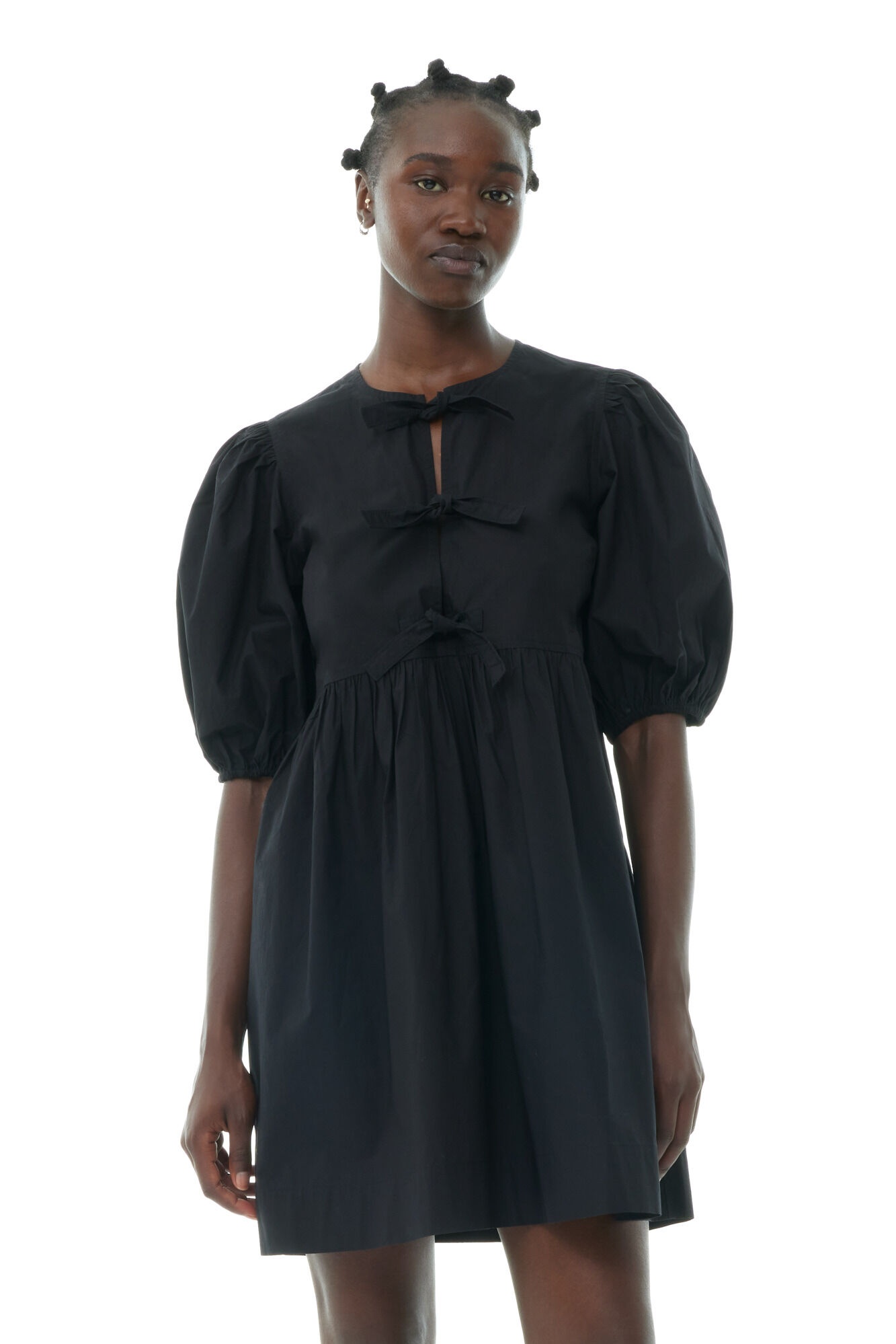 BLACK COTTON POPLIN TIE STRING MINI DRESS - 4