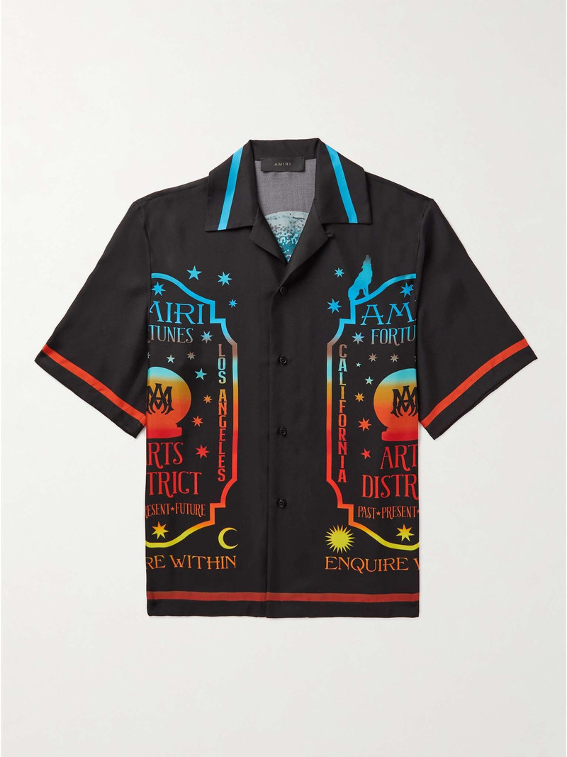 Camp-Collar Printed Silk-Twill Shirt - 1