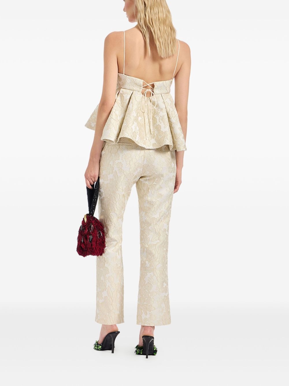 floral-jacquard trousers - 3