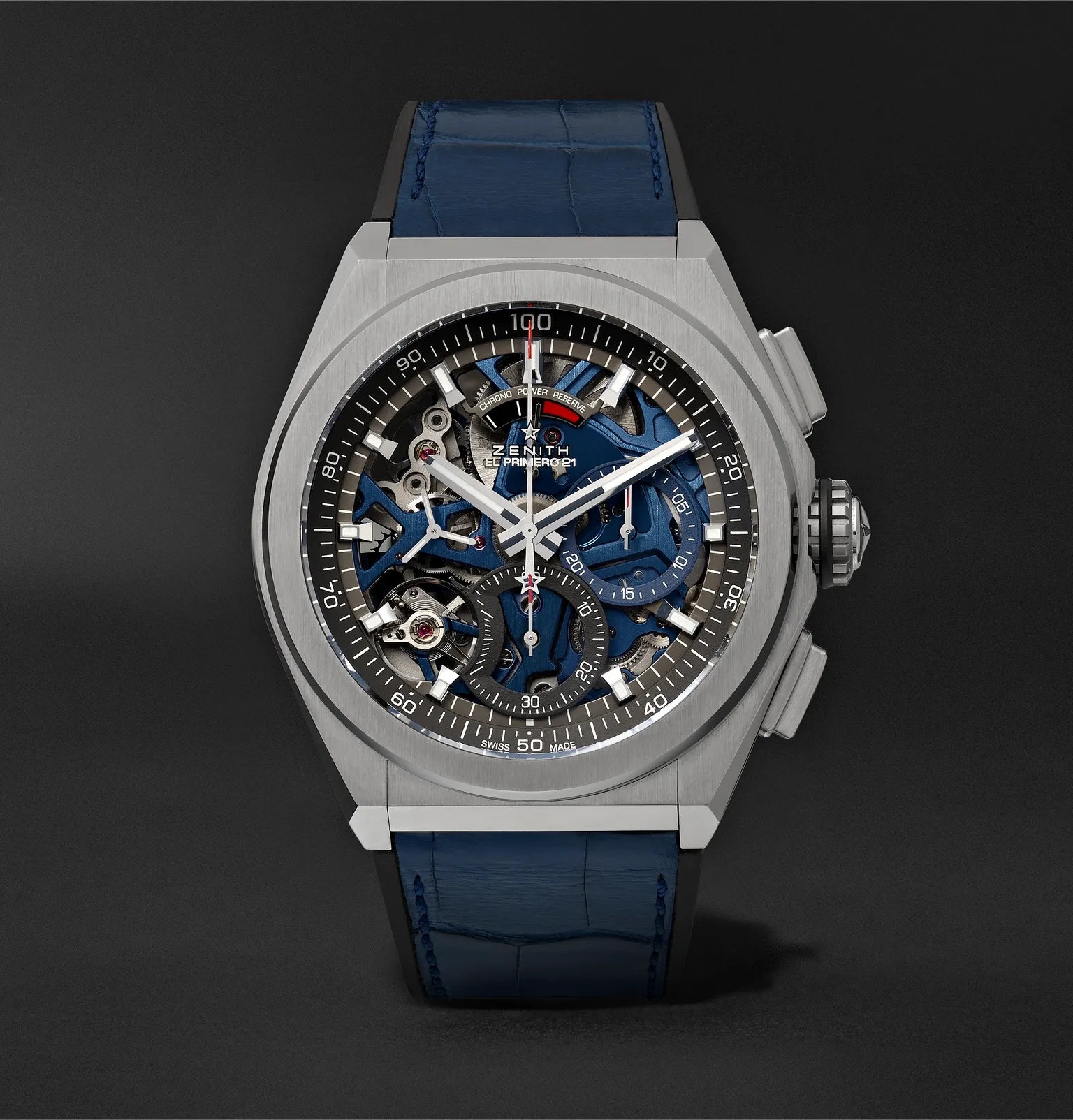 Defy El Primero 21 Chronograph 44mm Brushed-Titanium, Alligator and Rubber Watch, Ref. No. 95.9002.9 - 1