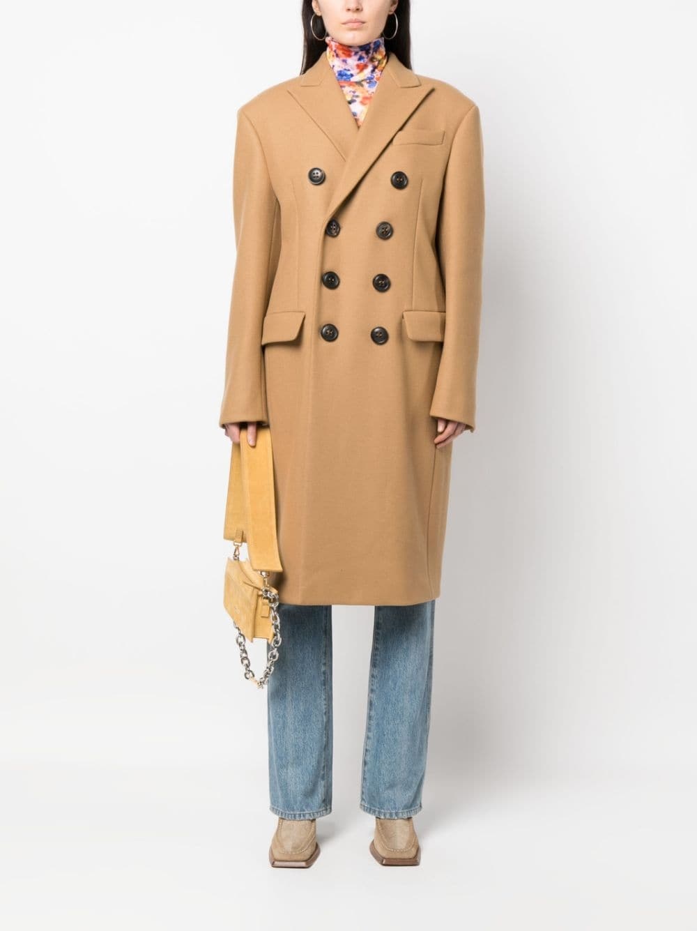 double-breasted long-sleeve trench coat - 2