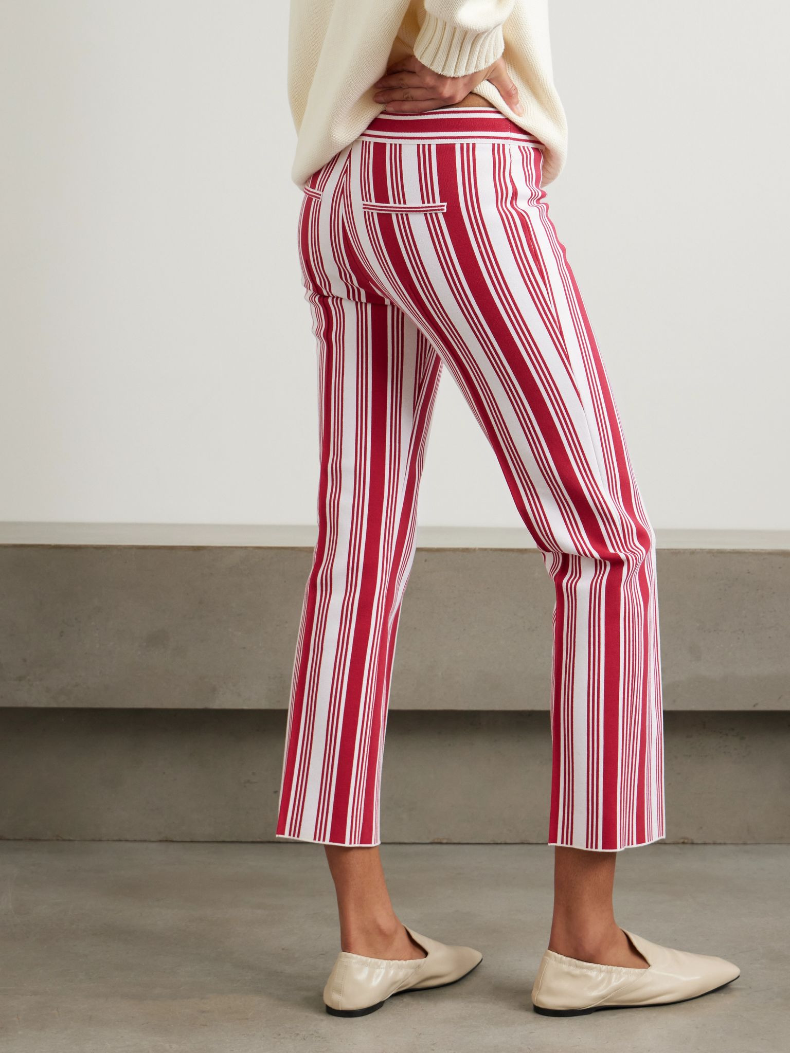 Louis cropped striped cotton-blend straight-leg pants Red - 3