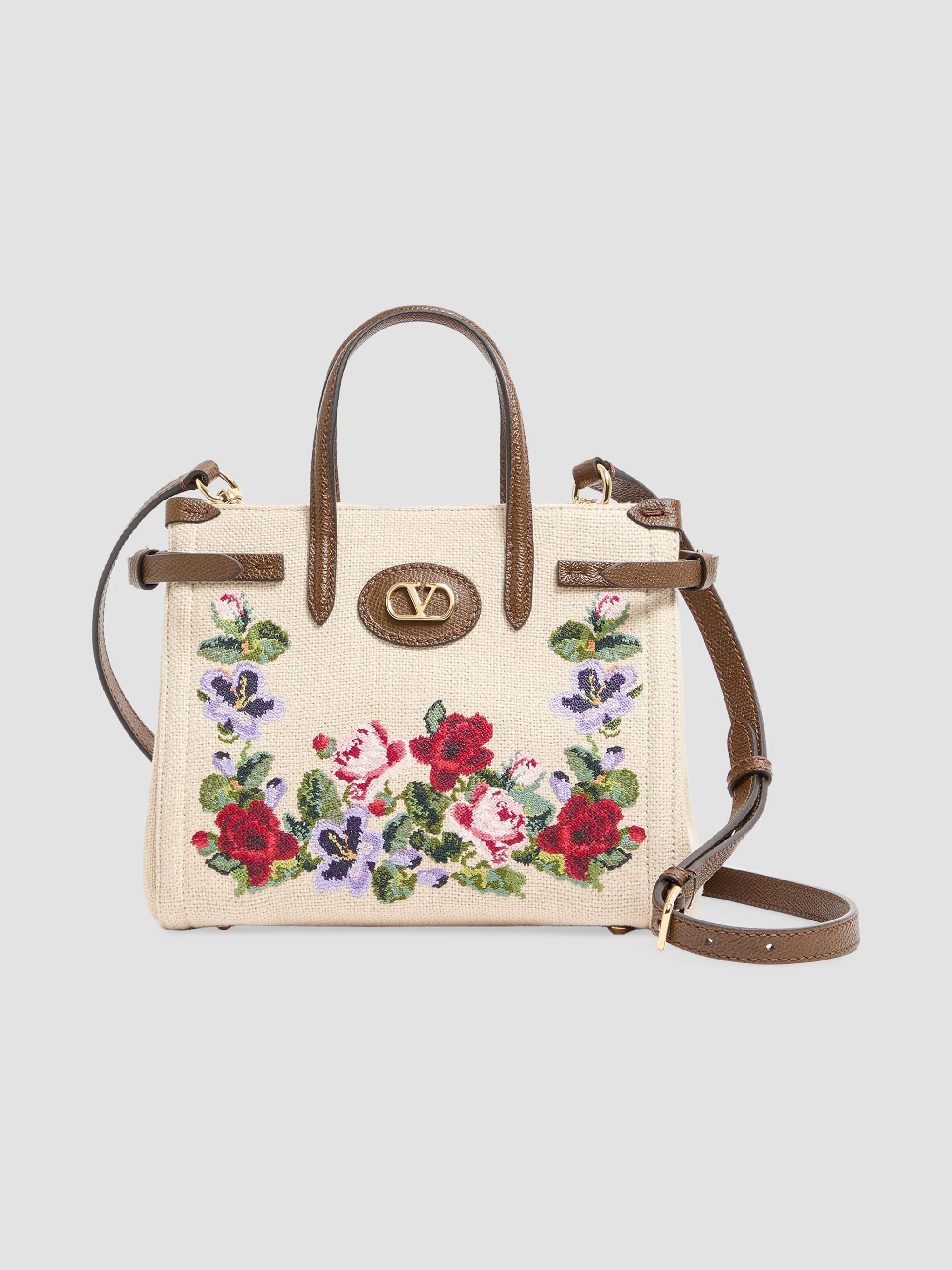 Women's Antibes Small Embroidered Linen top Handle Bag - Ecru Multi - 1