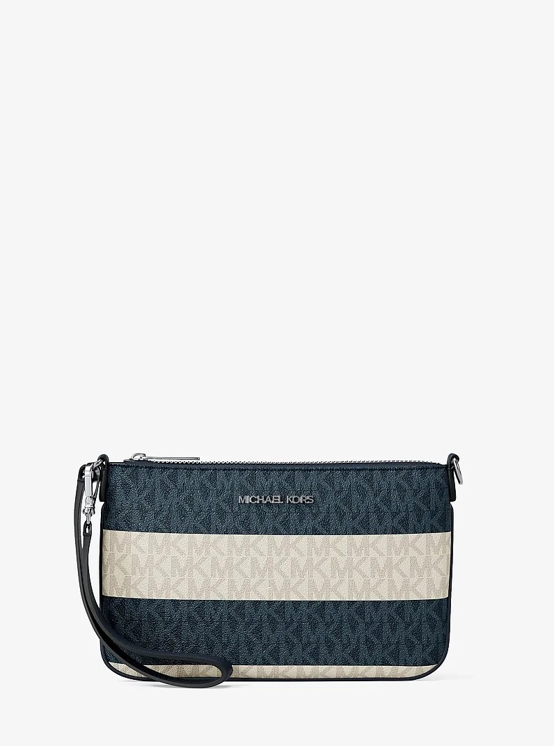Jet Set Travel Striped Signature Logo Convertible Wristlet - 1