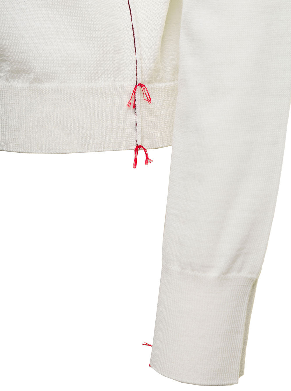 Maison Margiela Women White High Neck Sweater With Contrasting Stitching In Wool Woman - 3